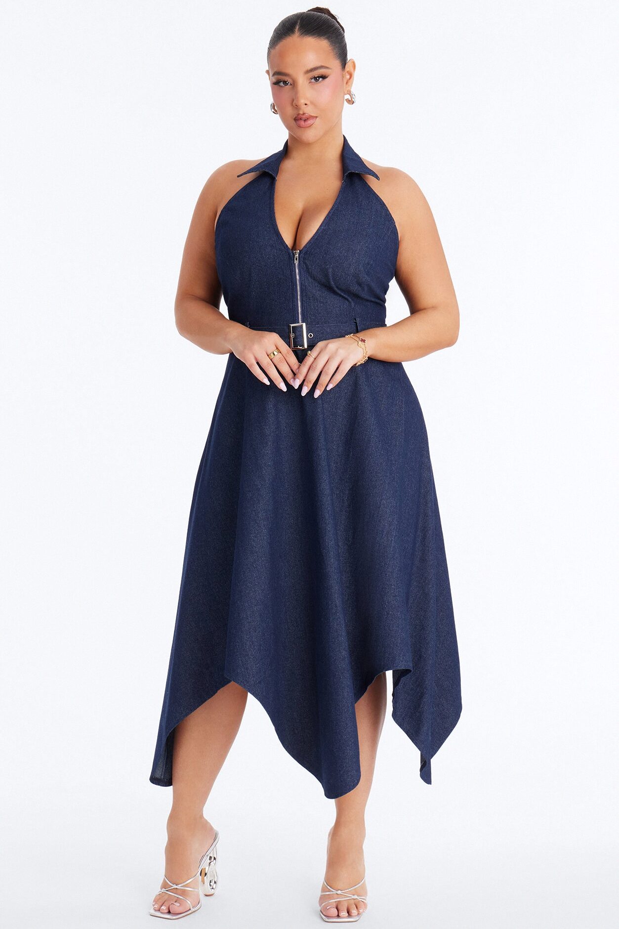 Alana Belted Denim Midi Dress - Dark Wash