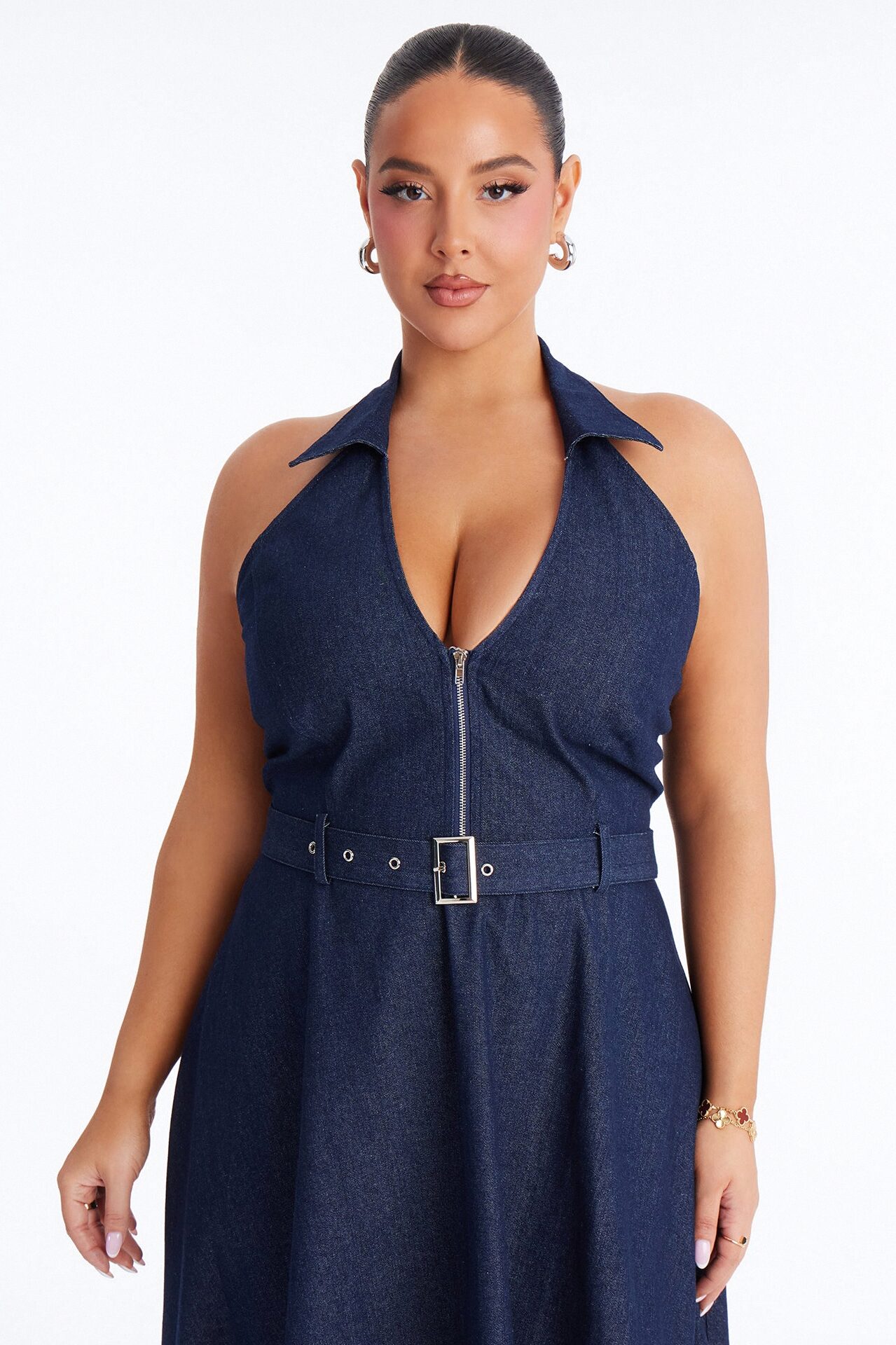 Alana Belted Denim Midi Dress - Dark Wash