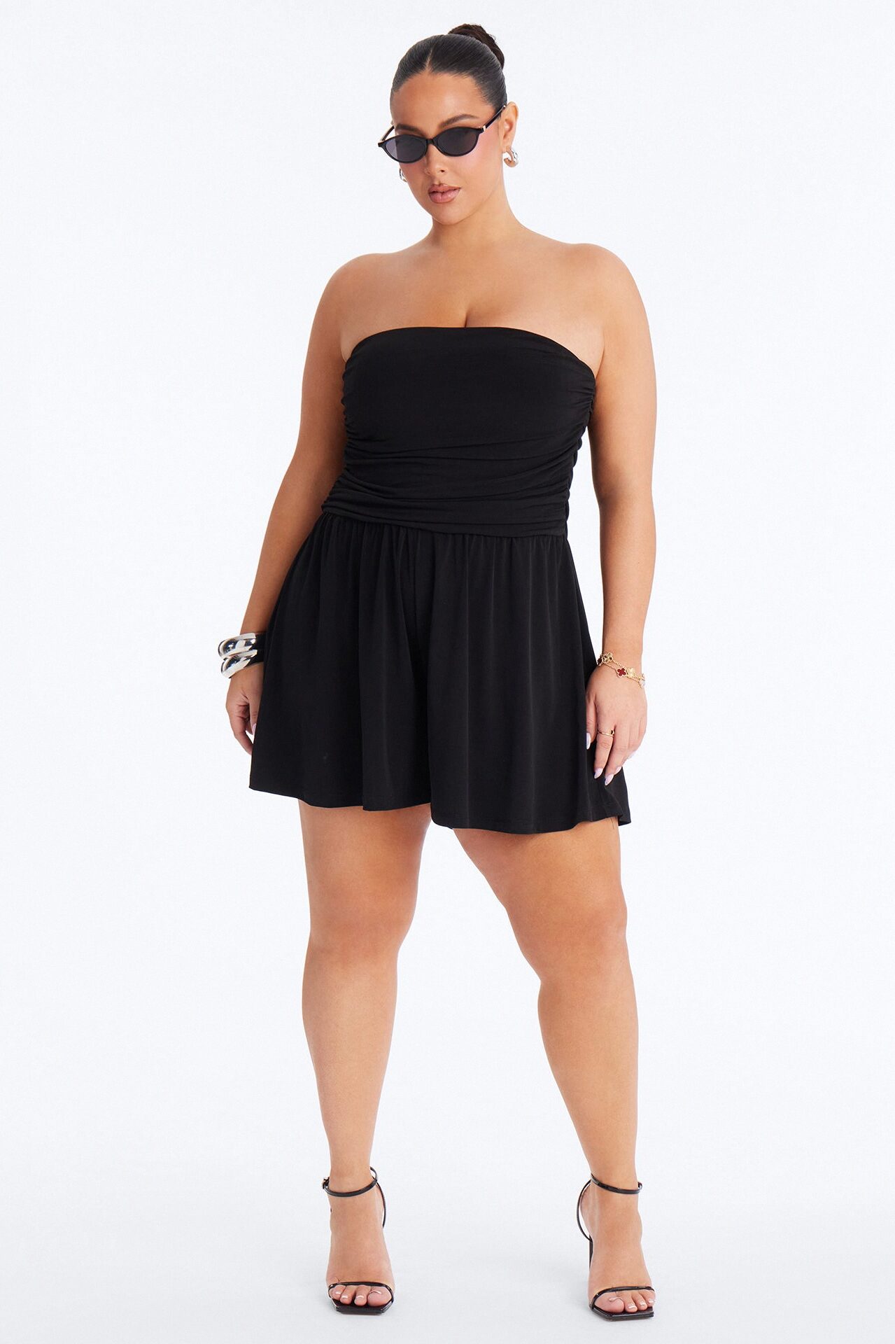Krisha Strapless Flowy Romper - Black