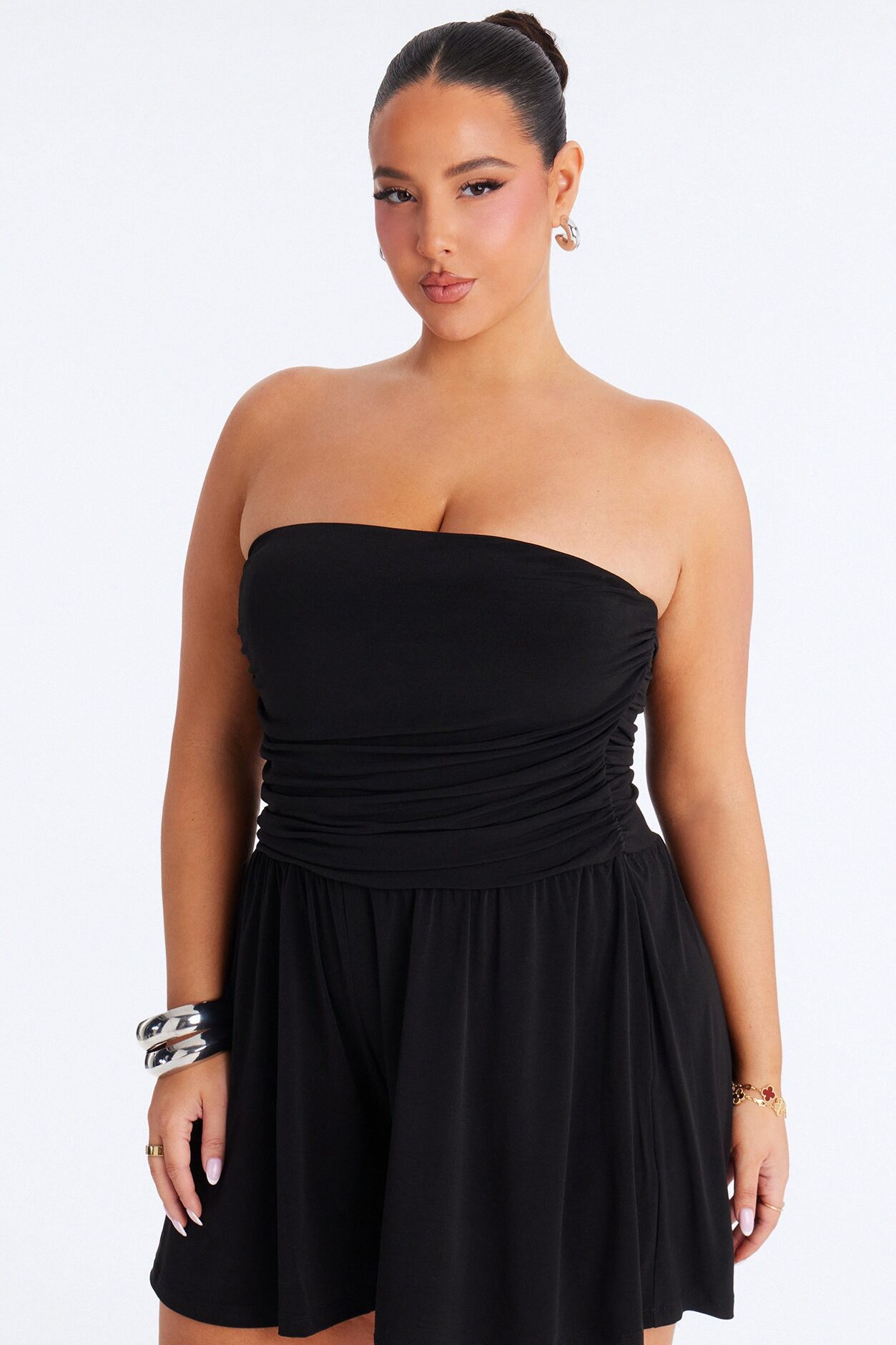Krisha Strapless Flowy Romper - Black