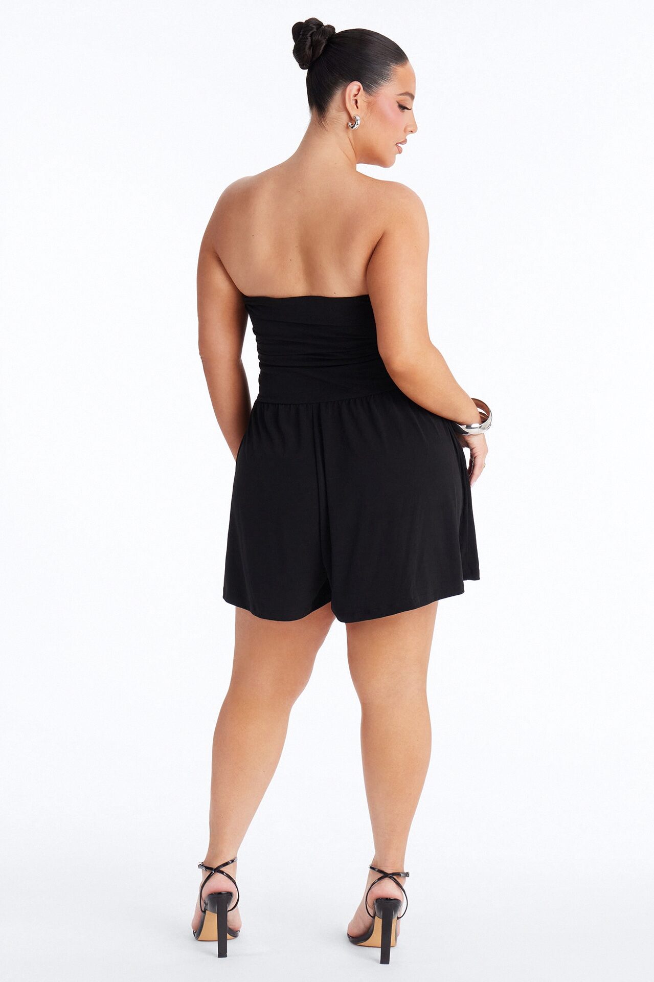 Krisha Strapless Flowy Romper - Black