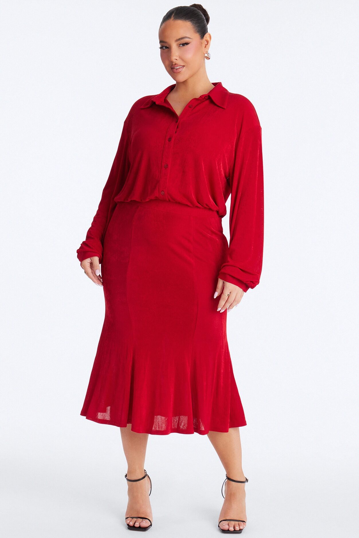 Jemma Slinky Midi Dress - Red