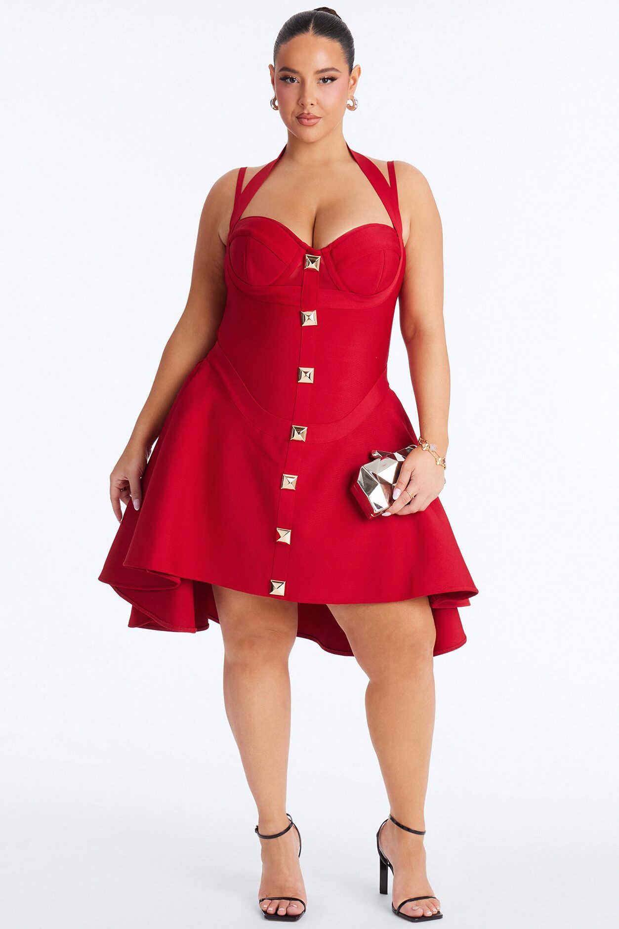 Alondra Asymmetrical Bandage Mini Dress - Red