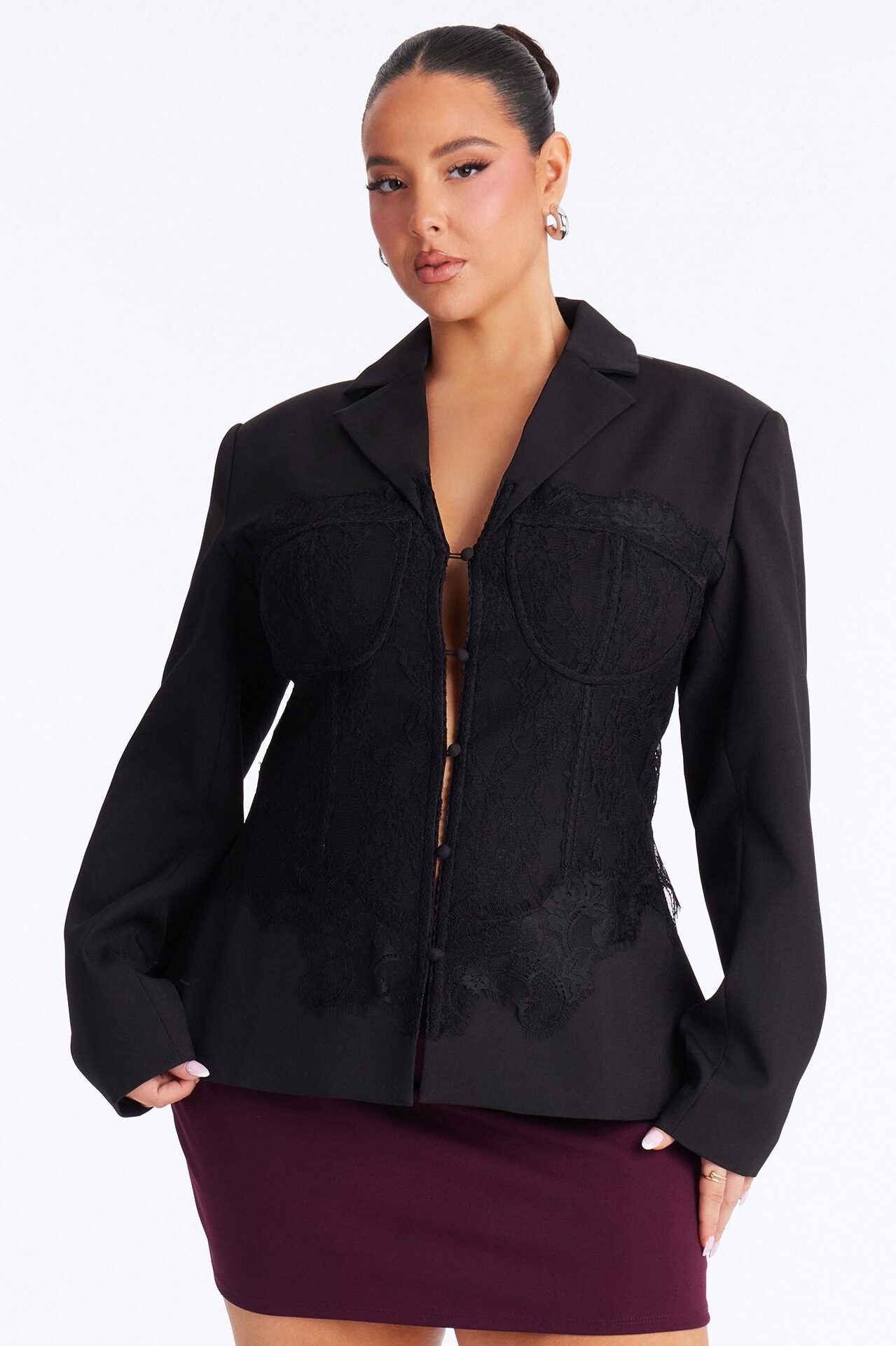 Deep Secrets Lace Corset Blazer - Black