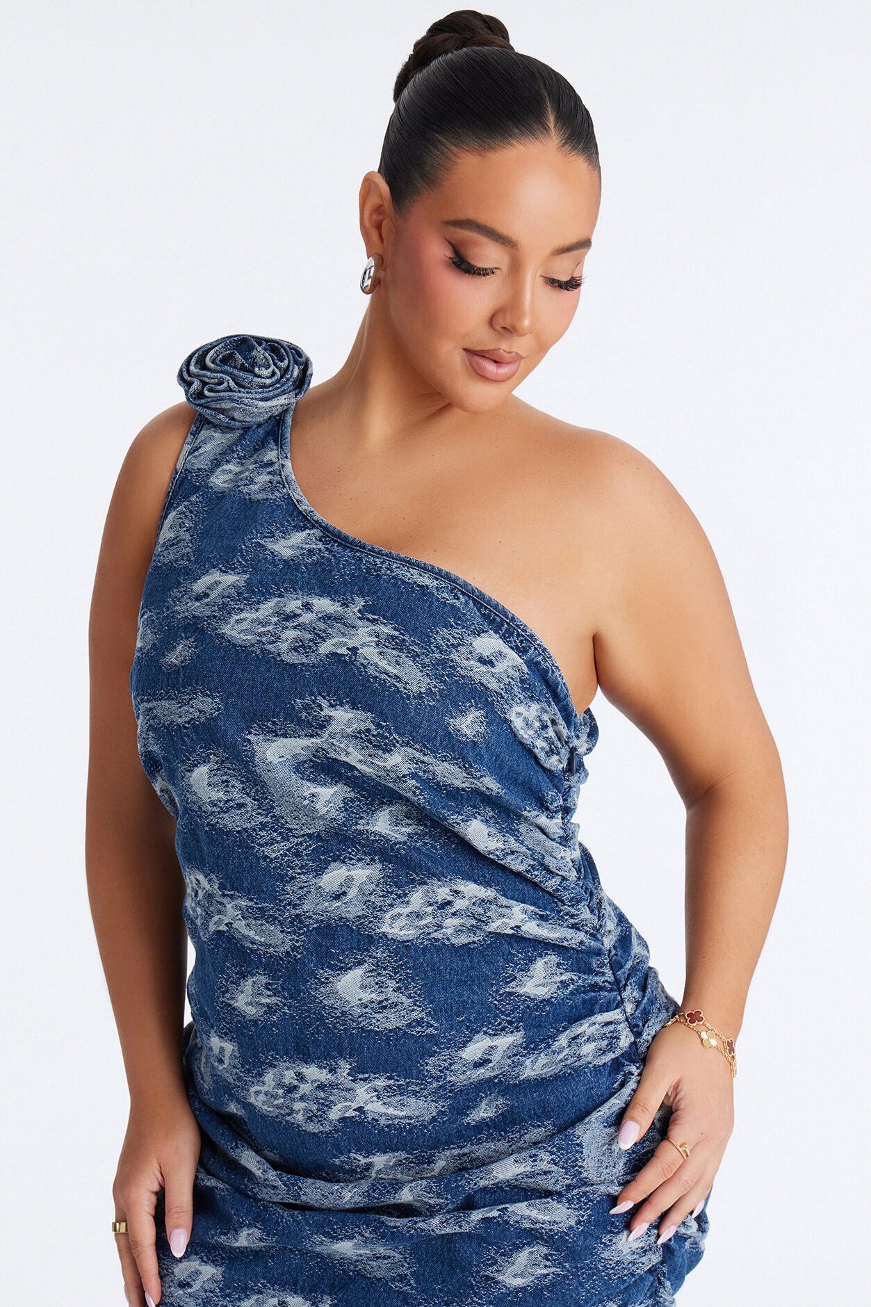 Arianna Abstract Denim Mini Dress - Medium Wash