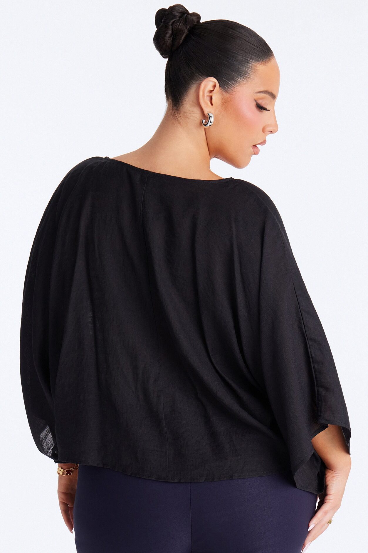 Butter Me Up Knotted Linen Top - Black