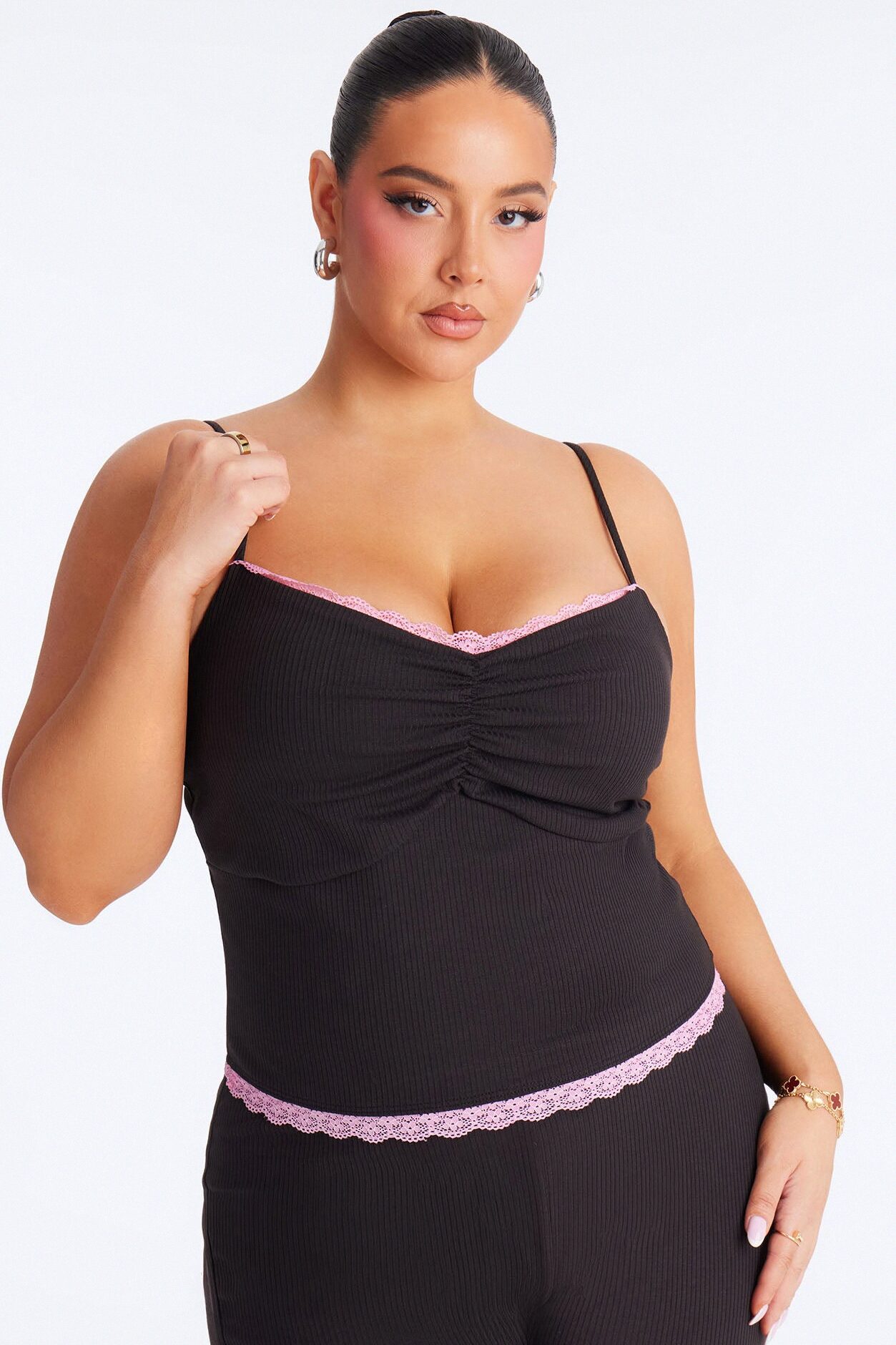 Layla Double Lined Ribbed Capri Set - Black