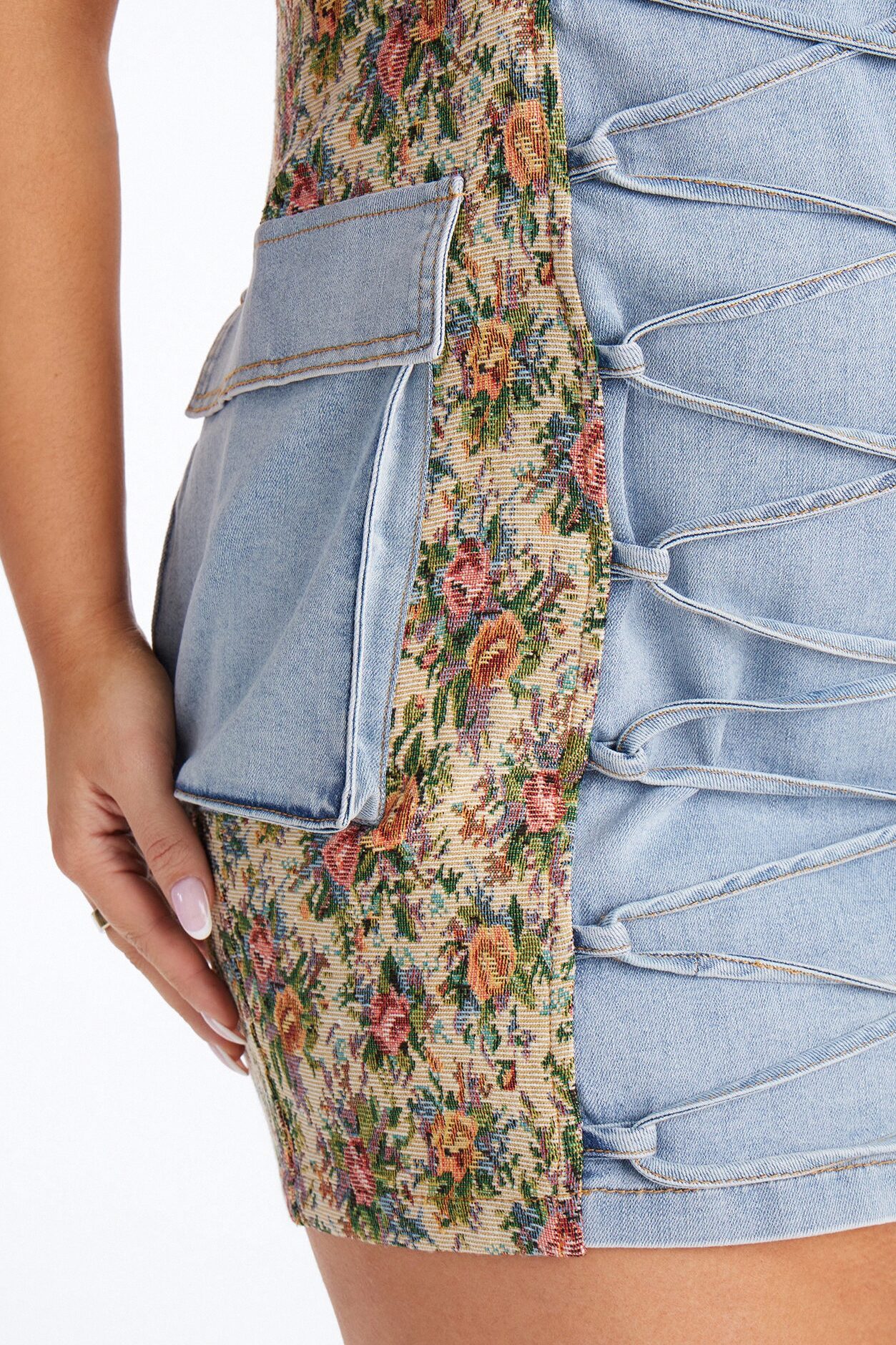 Belle Floral Stretch Denim Mini Dress - Denim