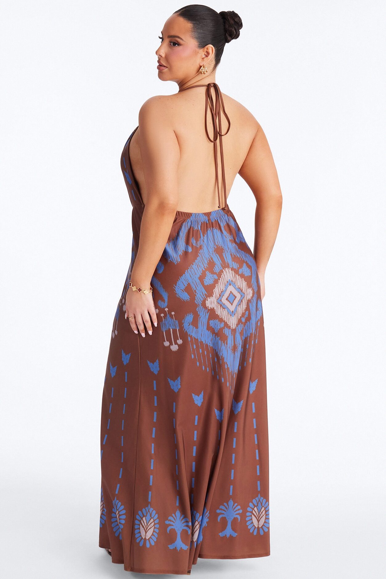Jessica Backless Printed Maxi Dress - Brown/combo