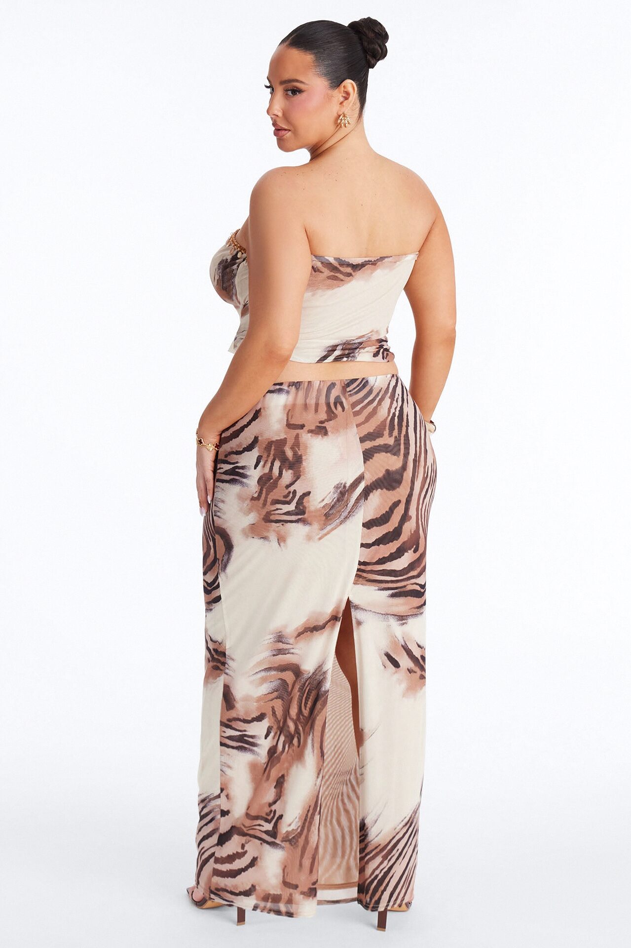Rika Mesh Strapless Maxi Skirt Set - Cream/combo