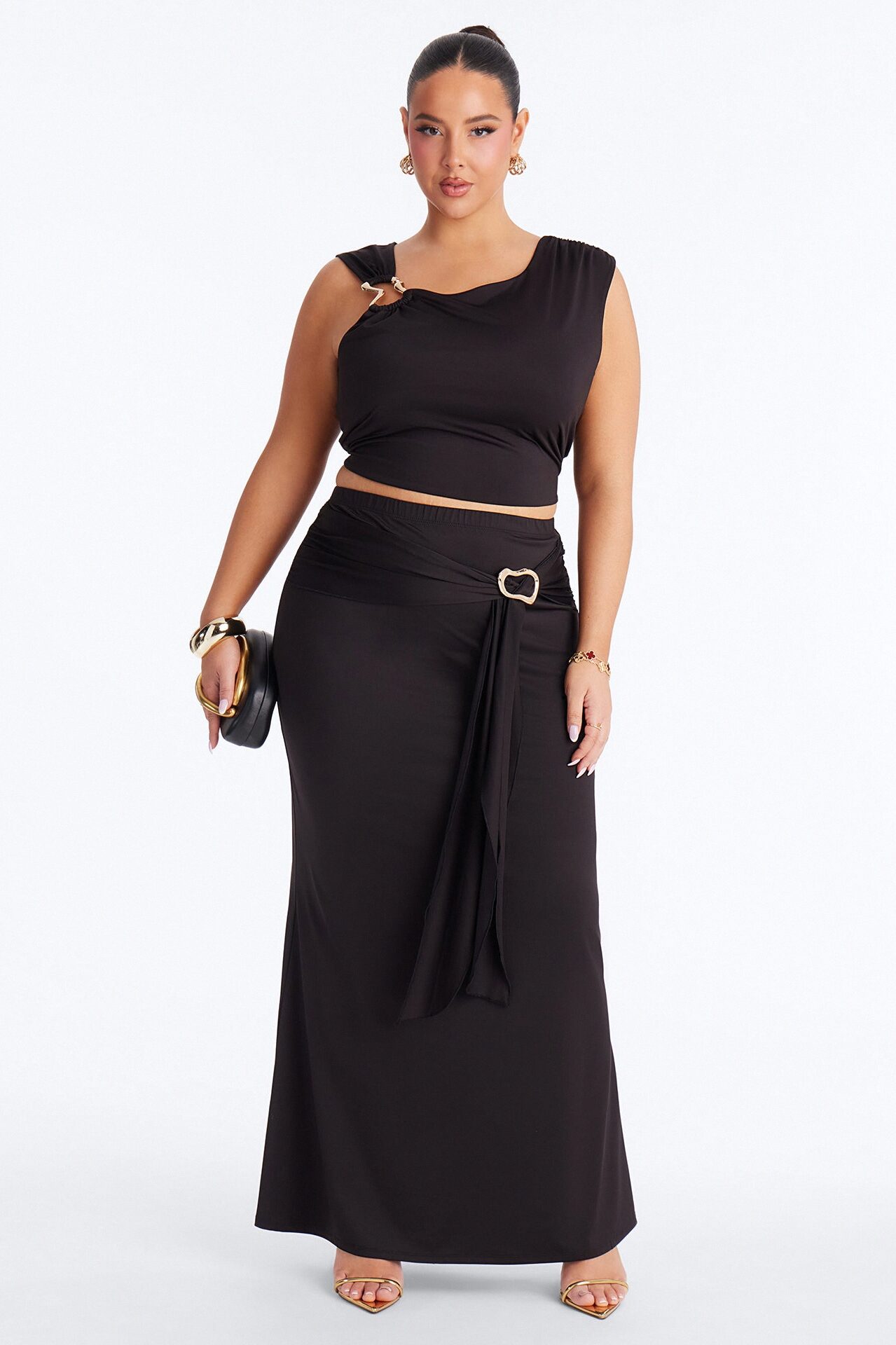 Romance Me Hardware Maxi Skirt Set - Black