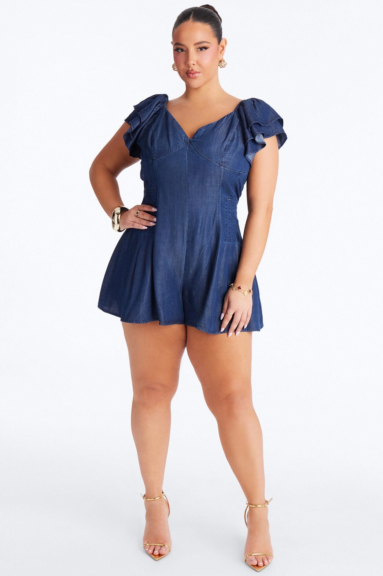Sienna Sweetheart Short Sleeve Romper - Denim