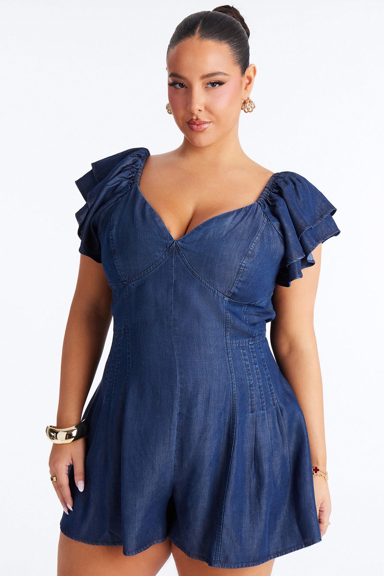 Sienna Sweetheart Short Sleeve Romper - Denim