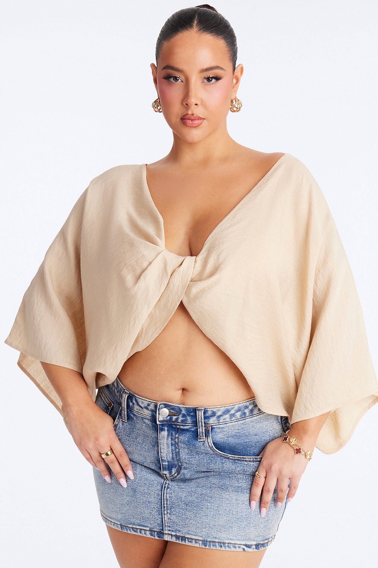 Butter Me Up Knotted Linen Top - Beige