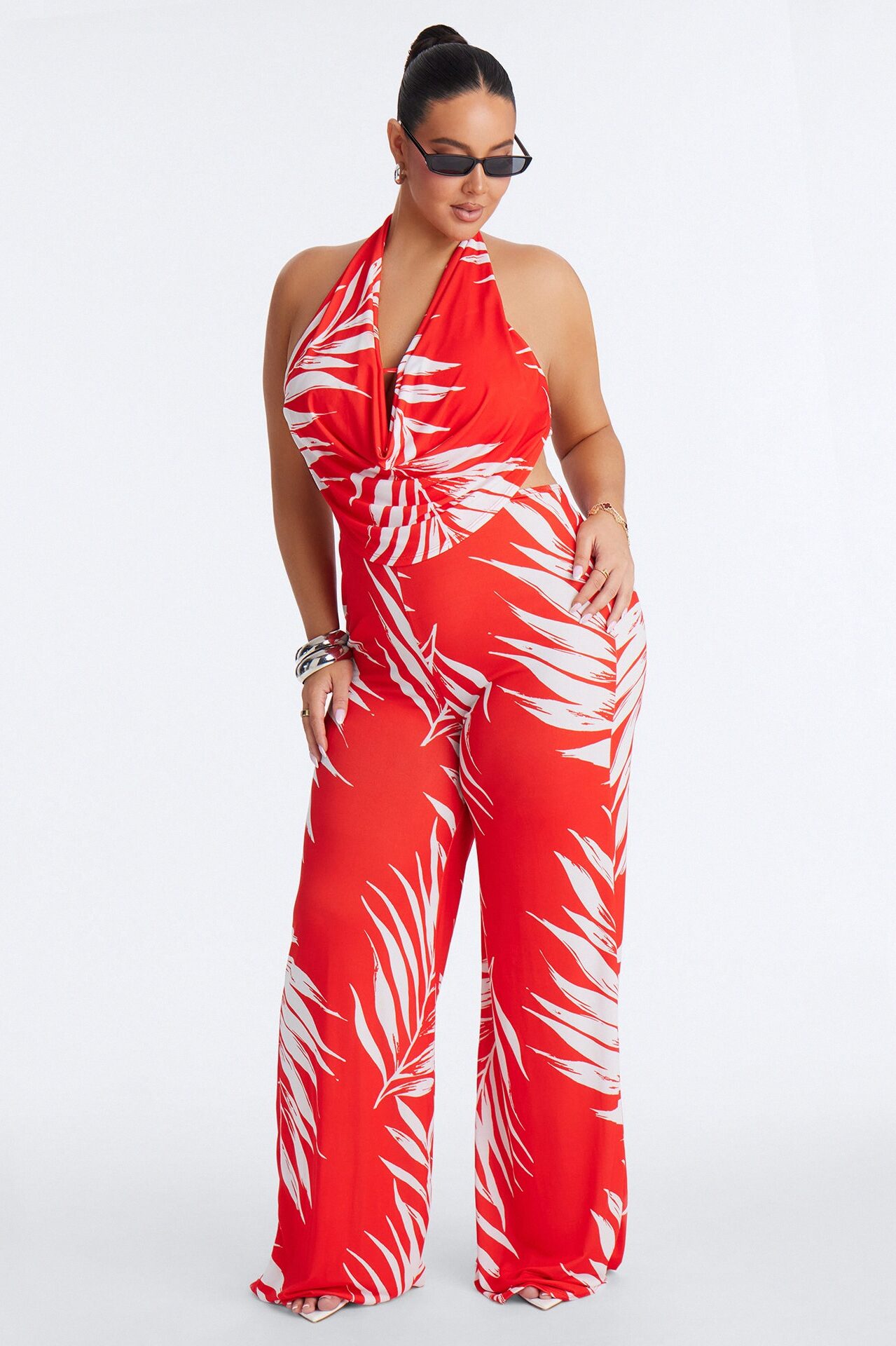 Dalia Tropical Wide Leg Jumpsuit - Orange