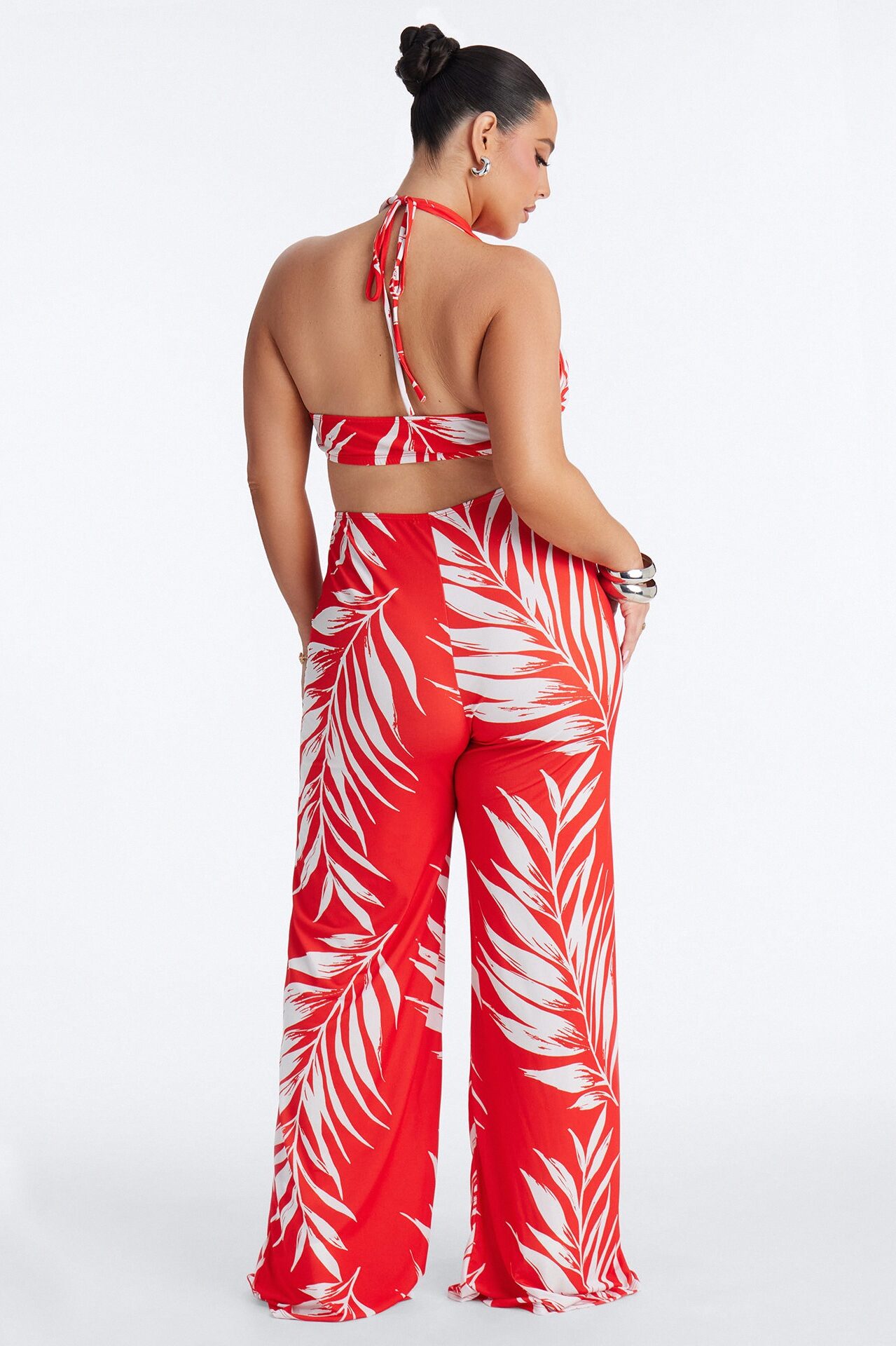 Dalia Tropical Wide Leg Jumpsuit - Orange