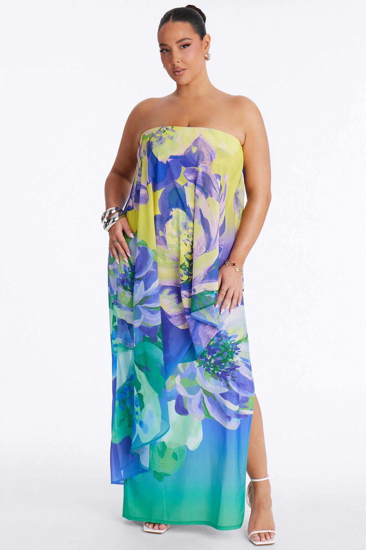 Amber Strapless Chiffon Maxi Dress - Green/combo