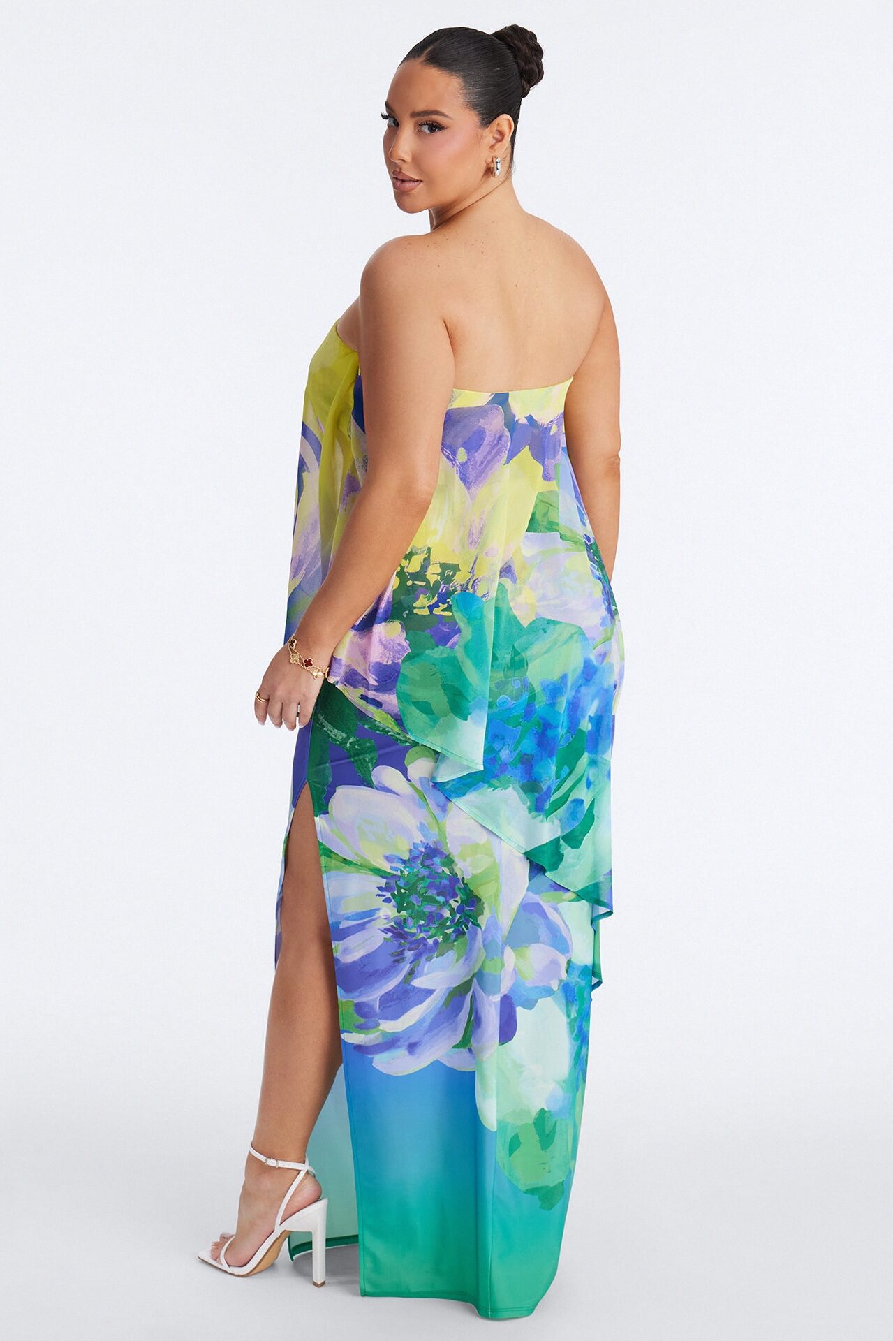 Amber Strapless Chiffon Maxi Dress - Green/combo