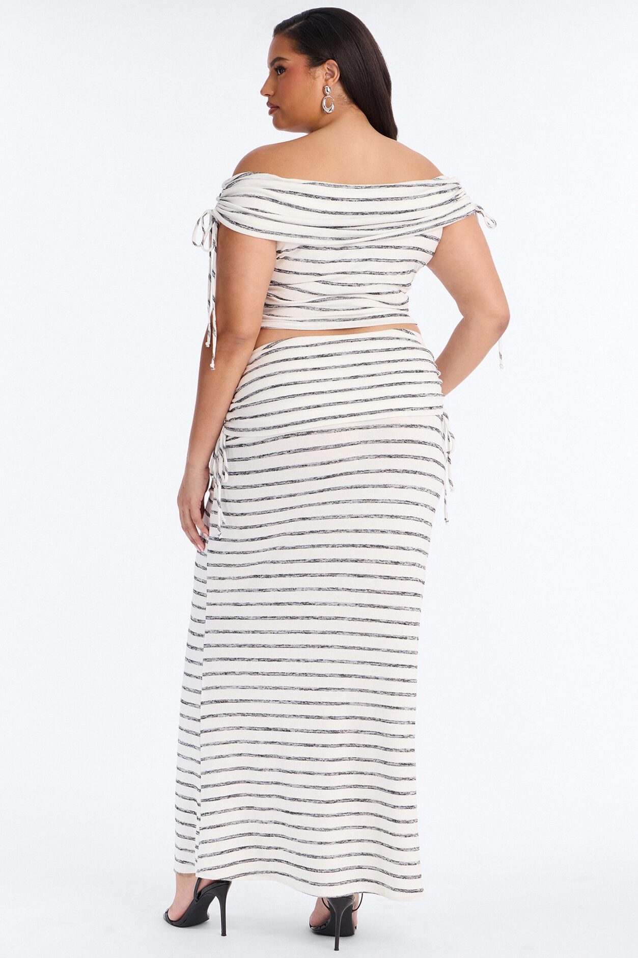 Coastal Cutie Striped Fold Over Maxi Skirt Set - White/Black