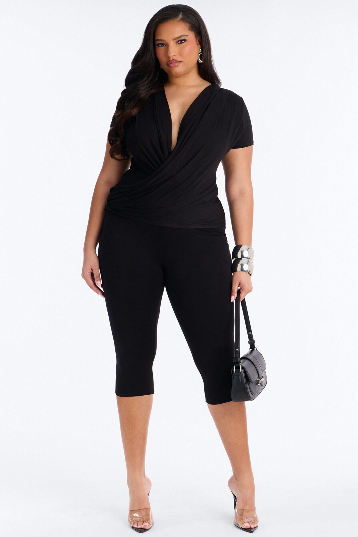 Priscilla Plunge Capri Set - Black
