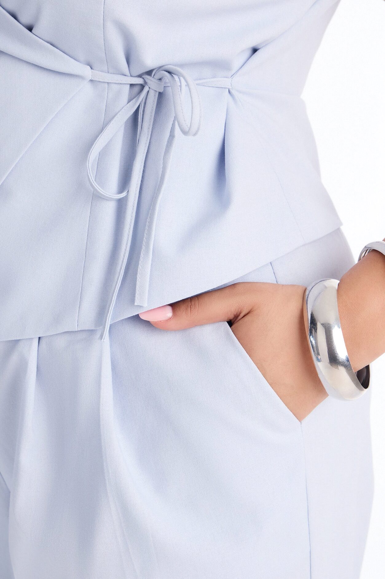 Lizzy Tie Waist Linen Jumpsuit - Light Blue