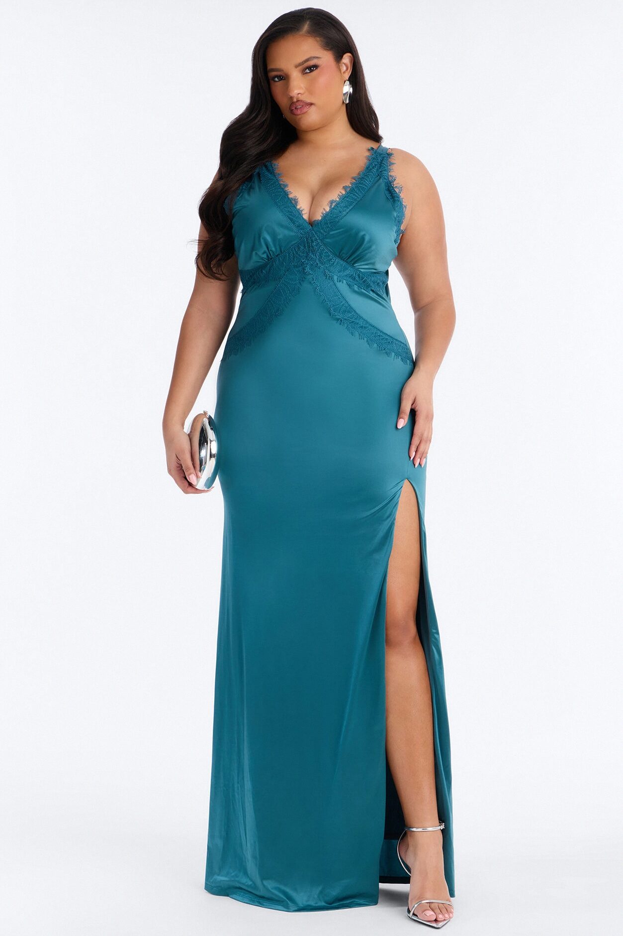 Thea Lace Satin Maxi Dress - Jade