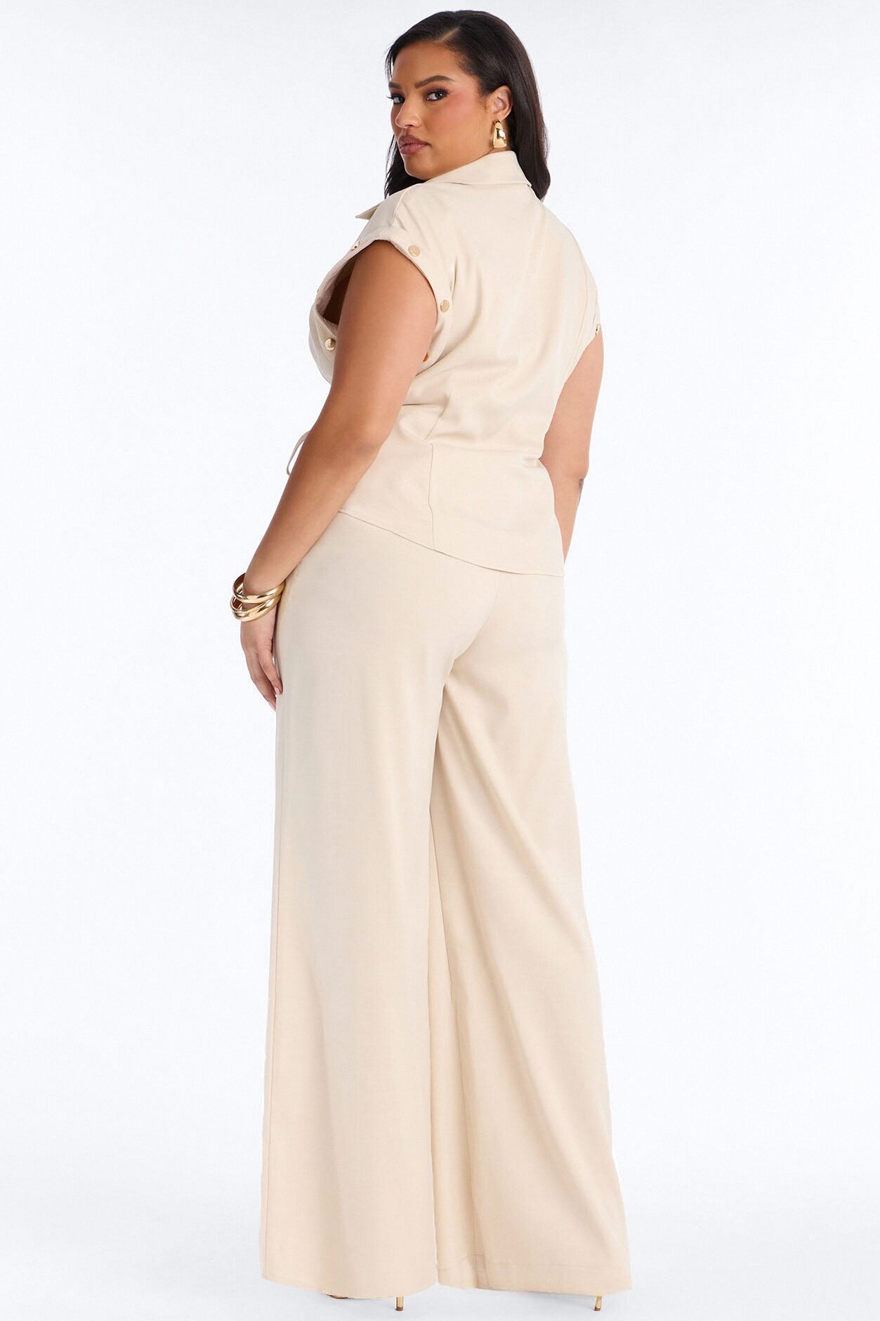 Lizzie Snap Detail Pant Set - Beige