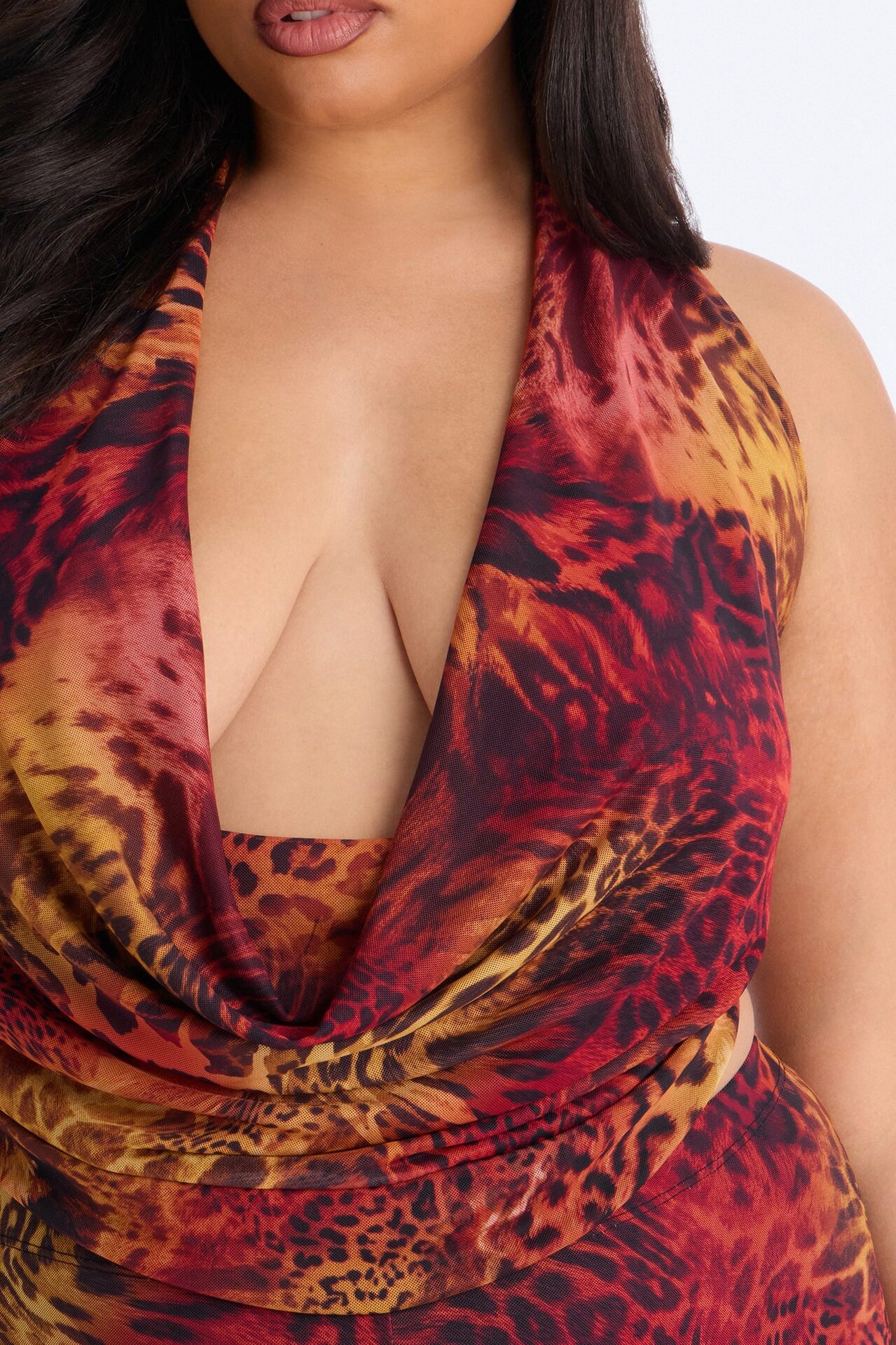 Nadia Leopard Mesh 3 Piece Capri Set - Orange/combo