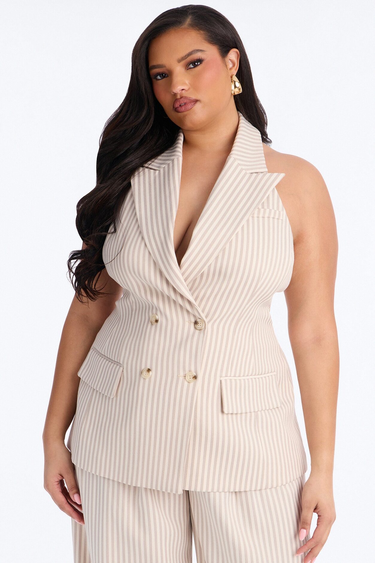 Prestige Vest Pinstripe Pant Set - Beige