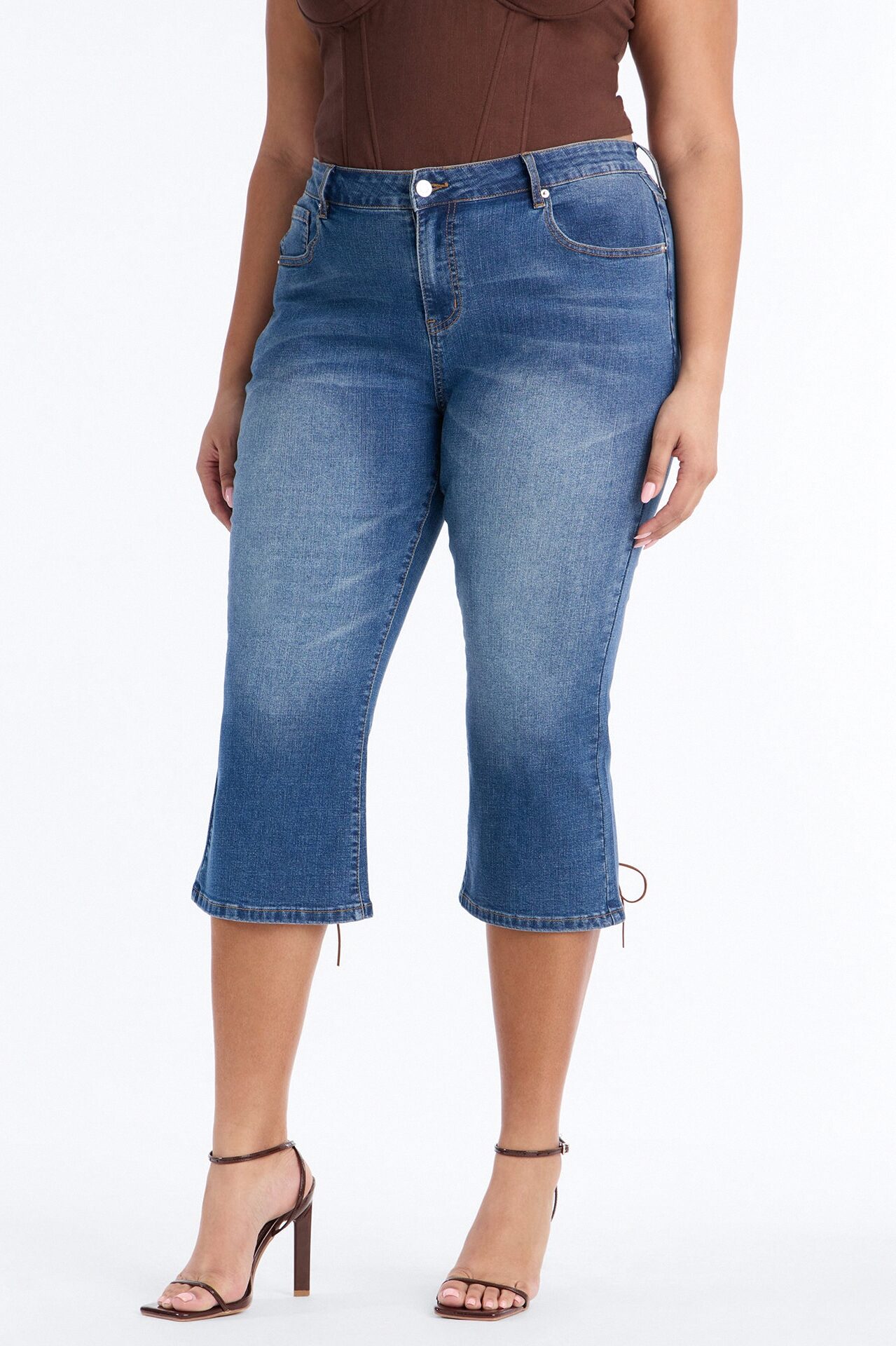 String Me Along Low Rise Capri Jeans - Dark Wash
