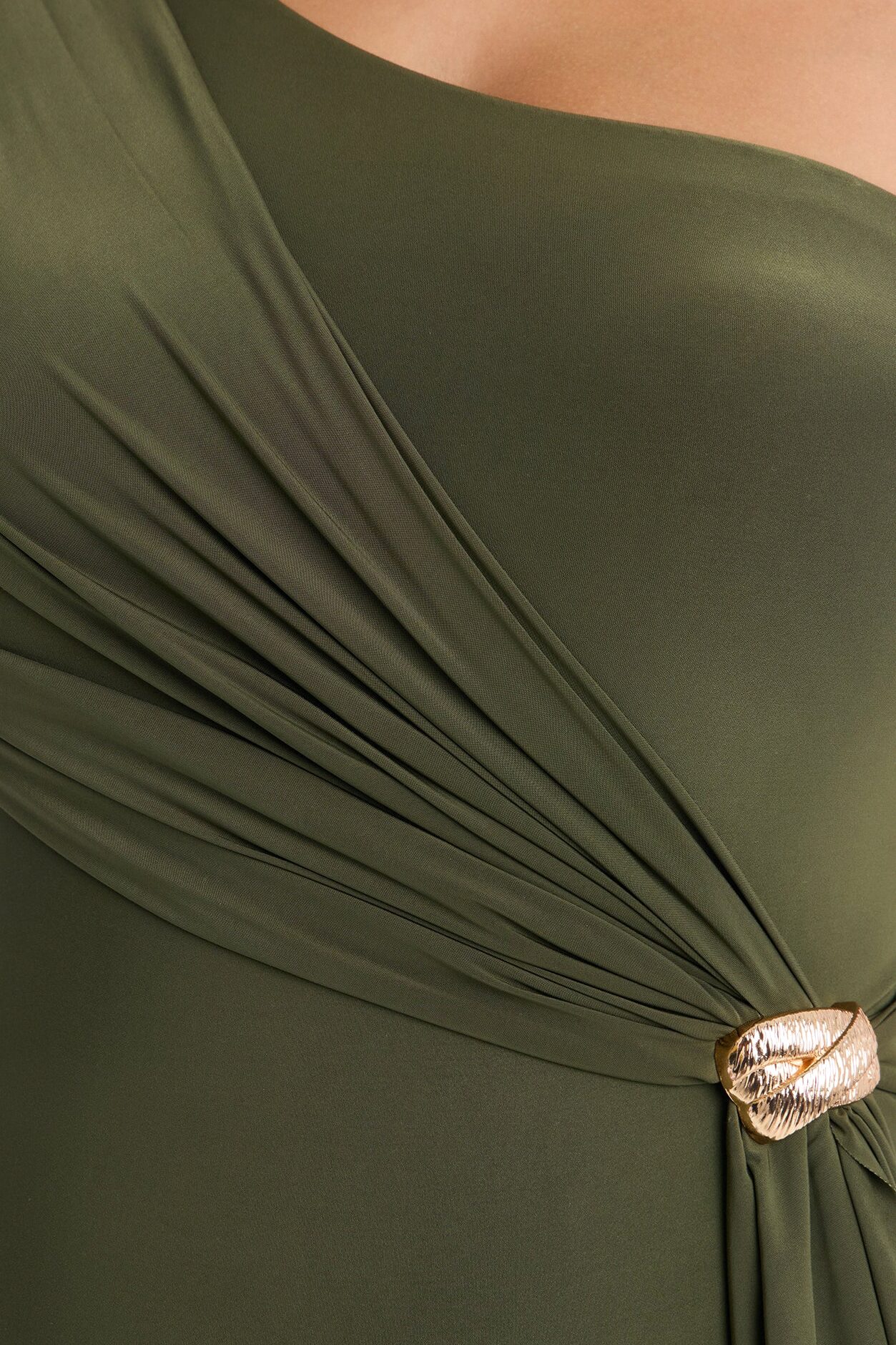 Roma Muse One Shoulder Draped Bodysuit - Olive