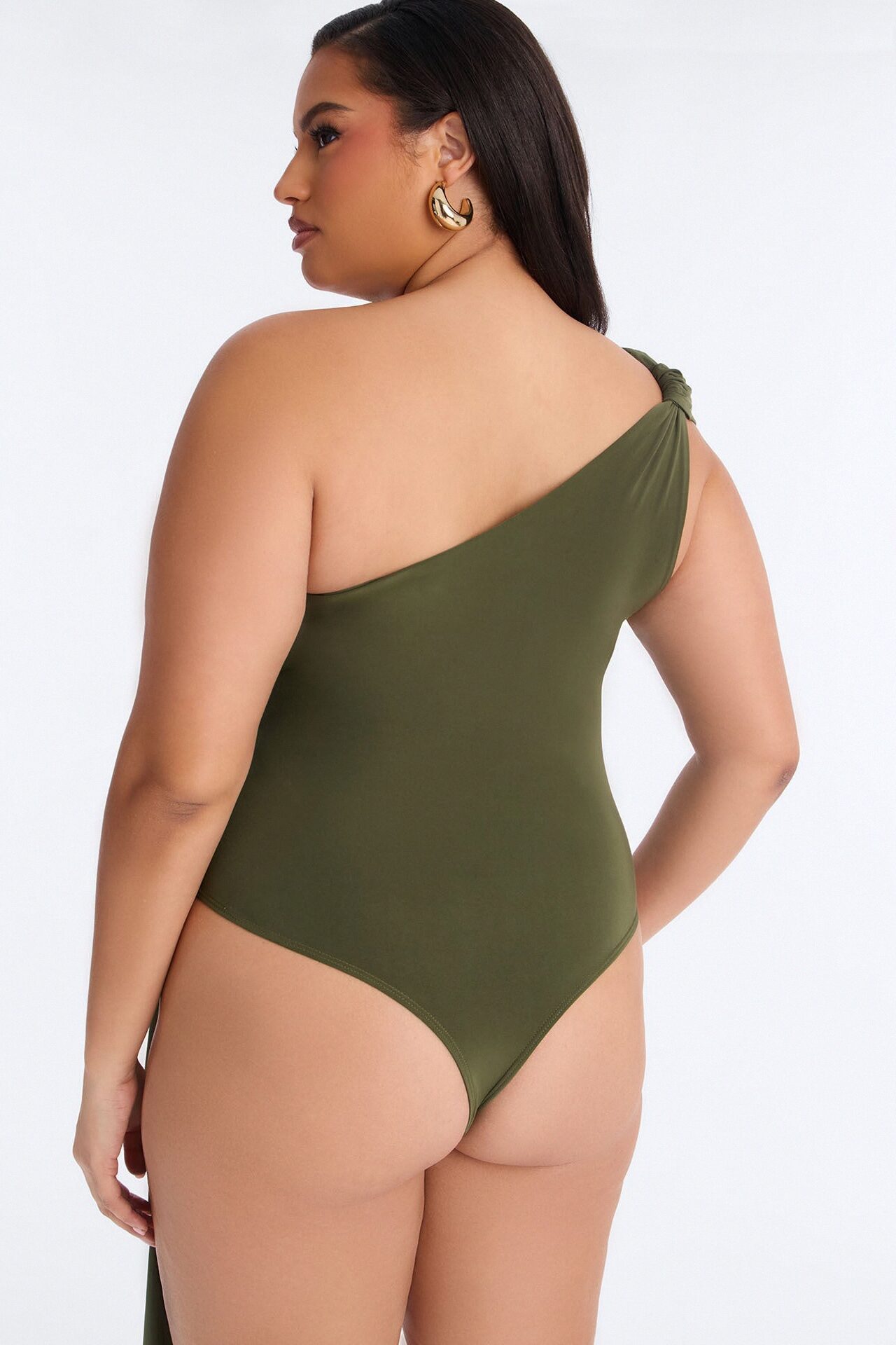Roma Muse One Shoulder Draped Bodysuit - Olive