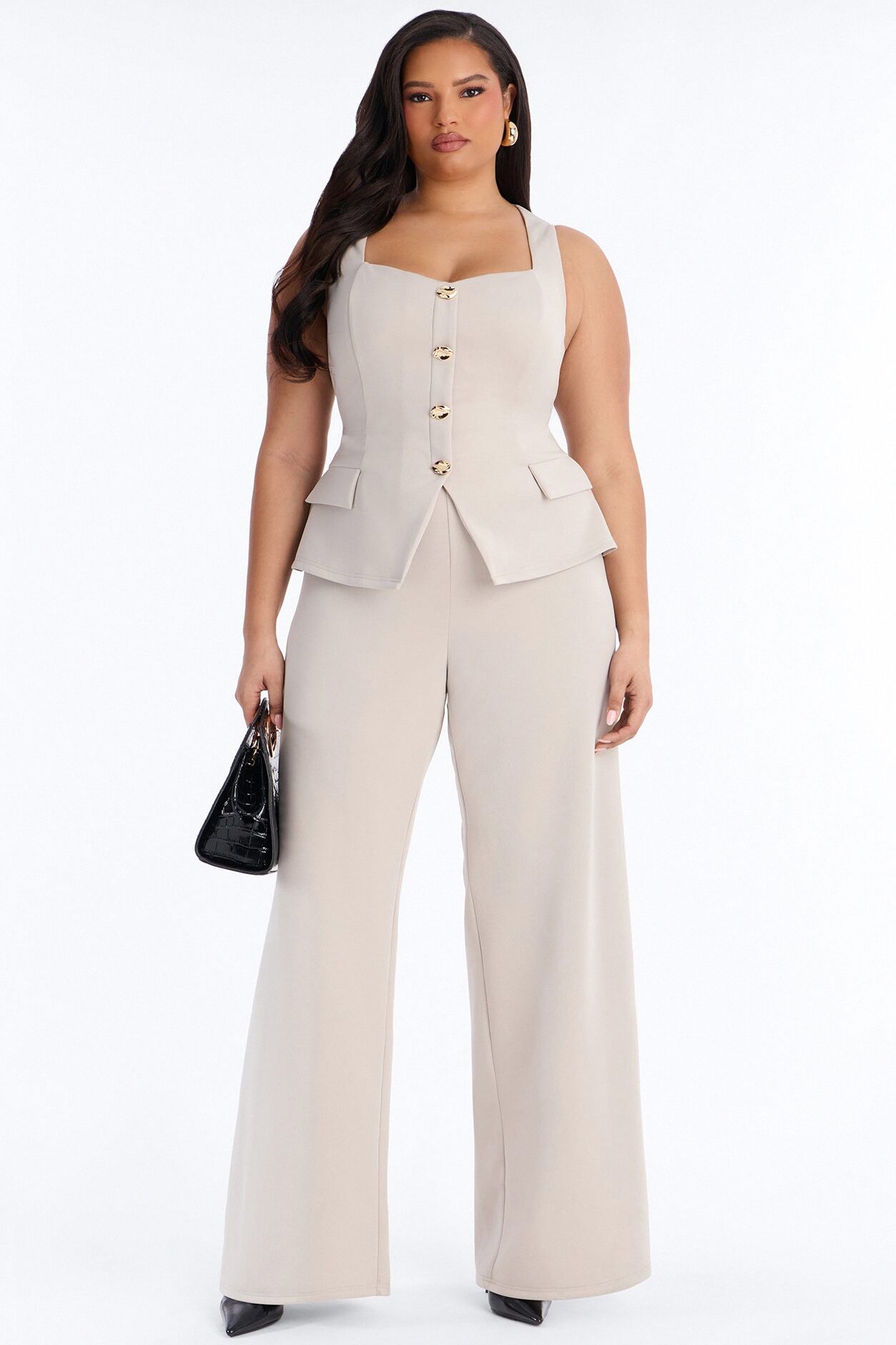 Gracia Hardware Wide Leg Jumpsuit - Stone