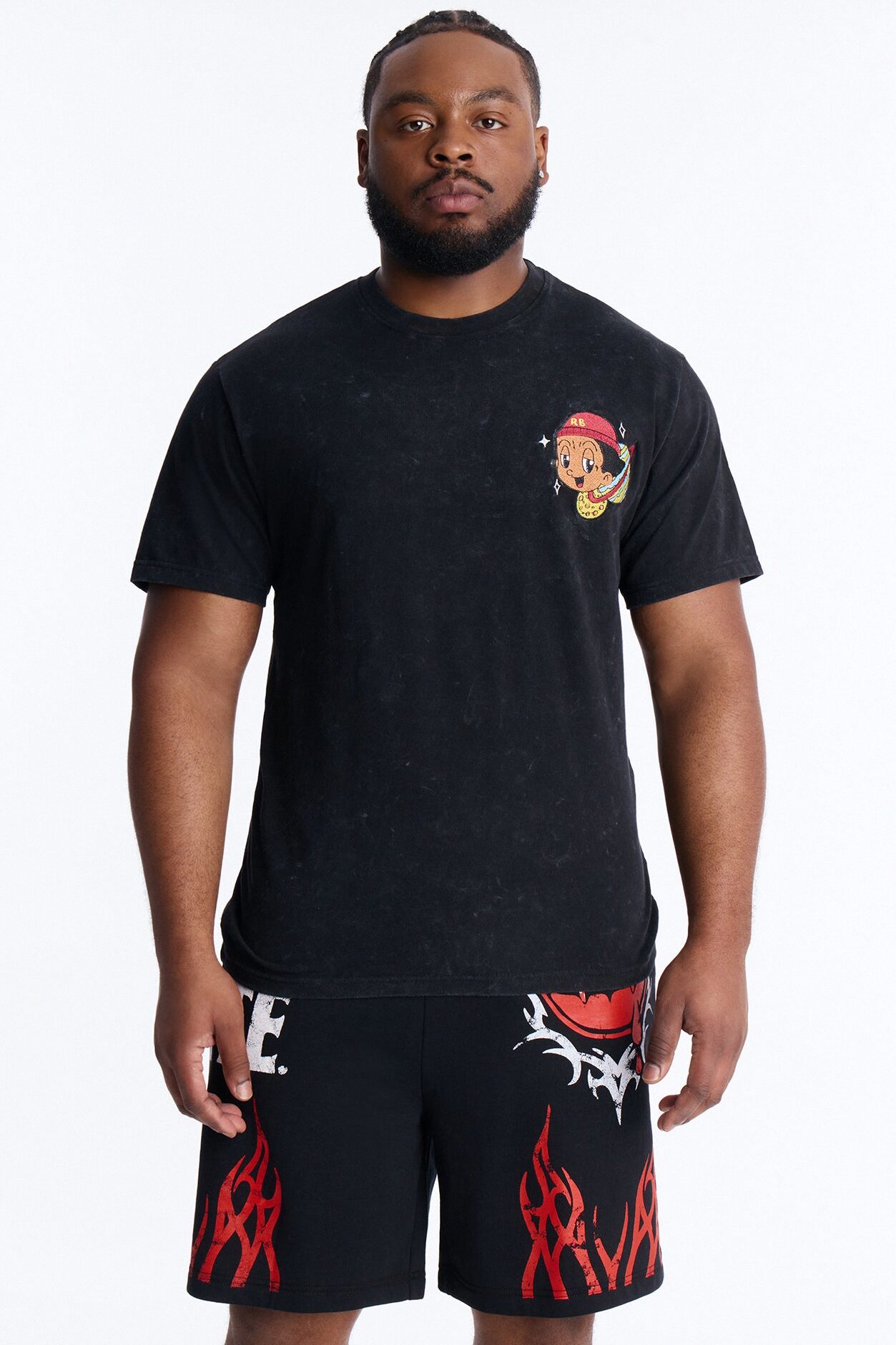 Cosmic Boy Still Gonna Shine Embroidery Vintage Short Sleeve Tee - Black Wash