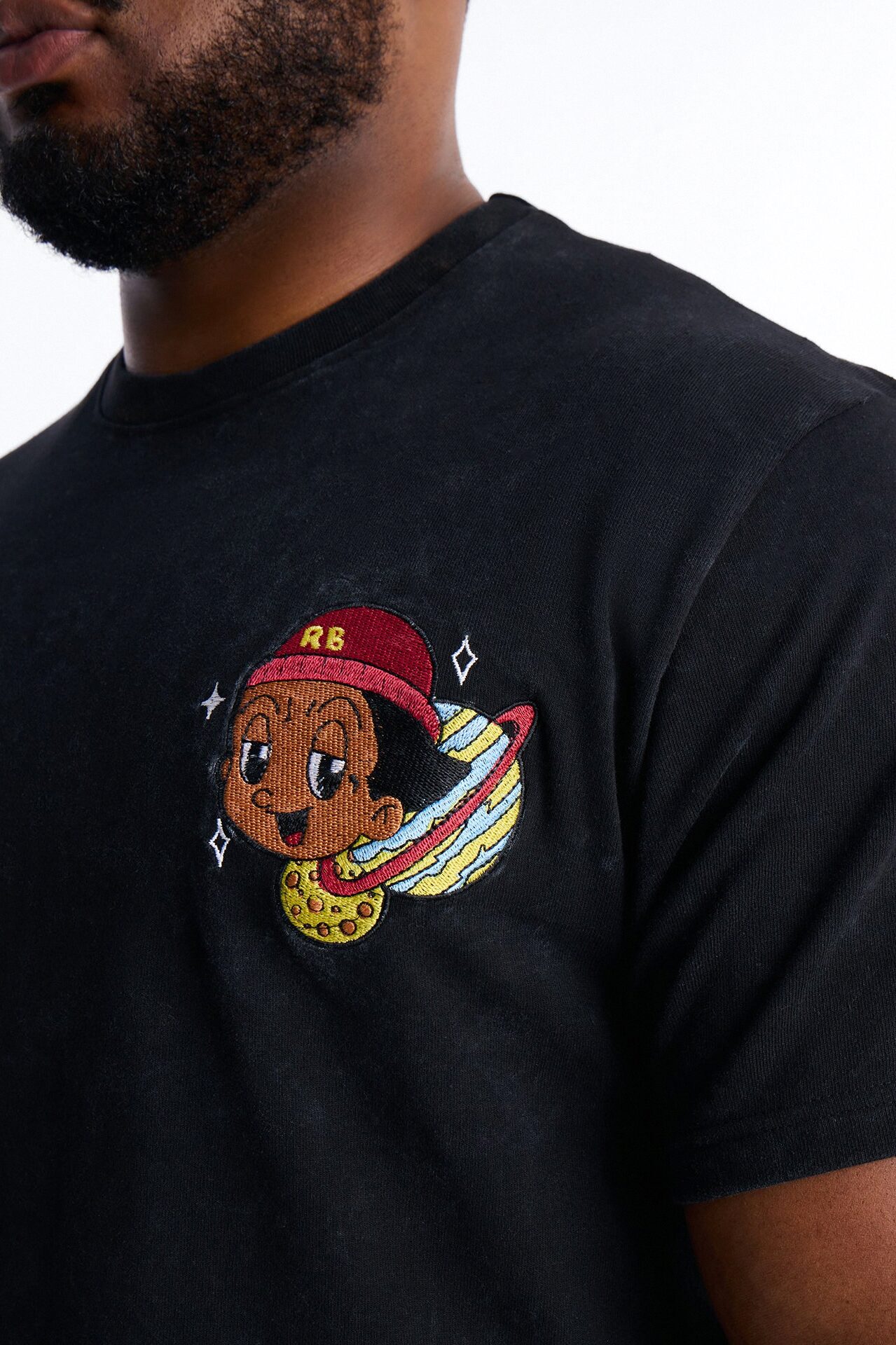 Cosmic Boy Still Gonna Shine Embroidery Vintage Short Sleeve Tee - Black Wash