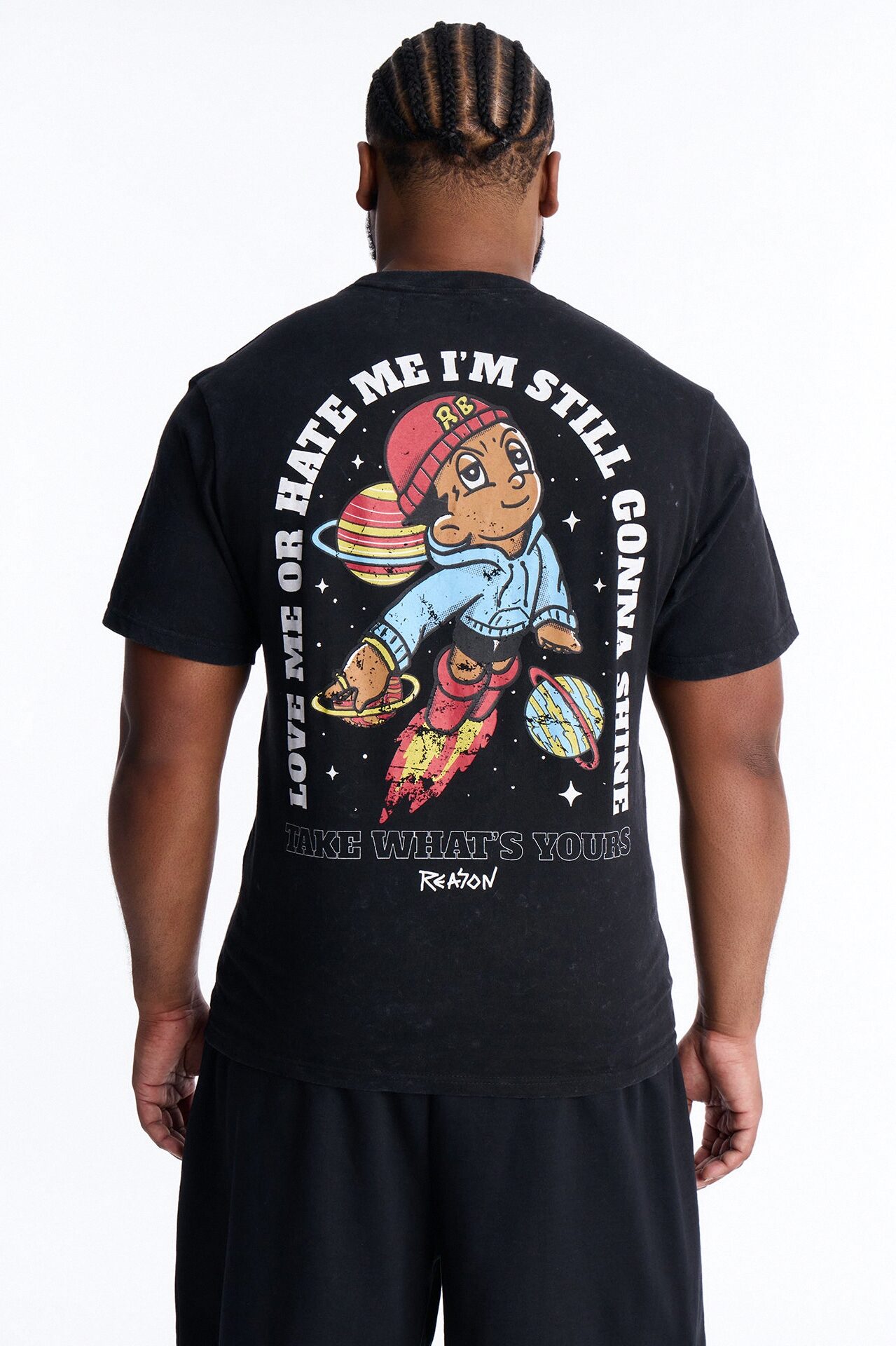 Cosmic Boy Still Gonna Shine Embroidery Vintage Short Sleeve Tee - Black Wash
