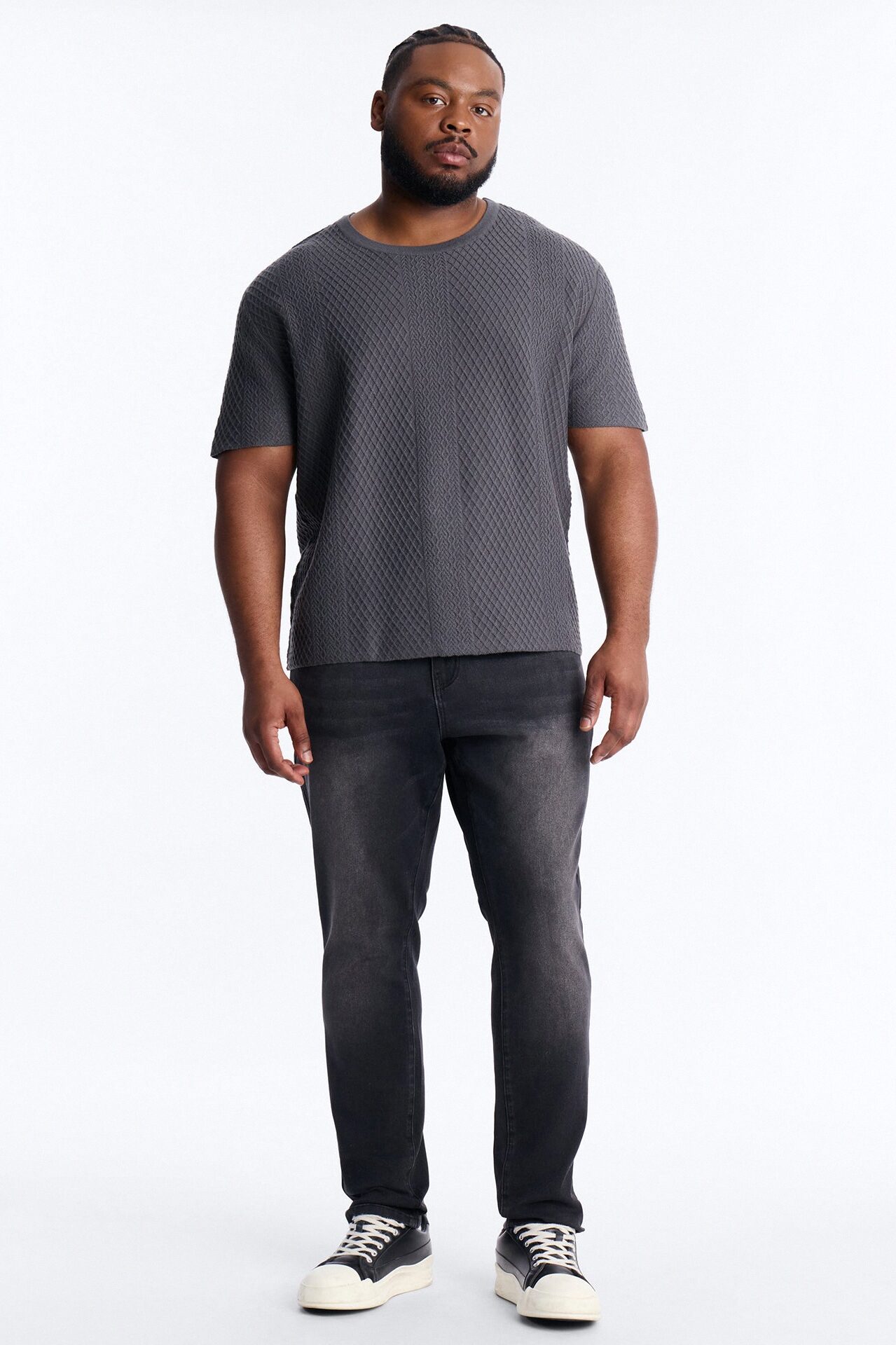 Relaxed Knitted Crewneck Tee - Black