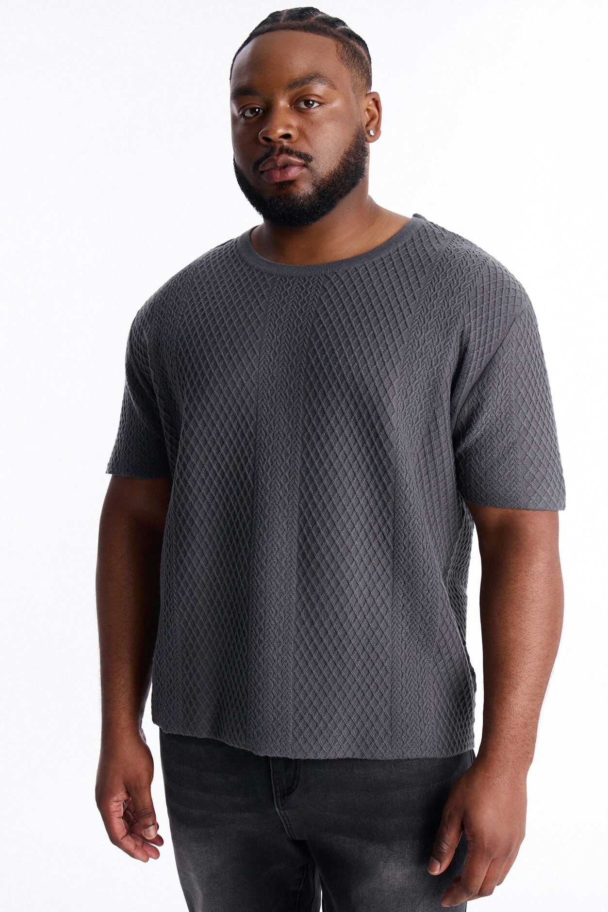Relaxed Knitted Crewneck Tee - Black