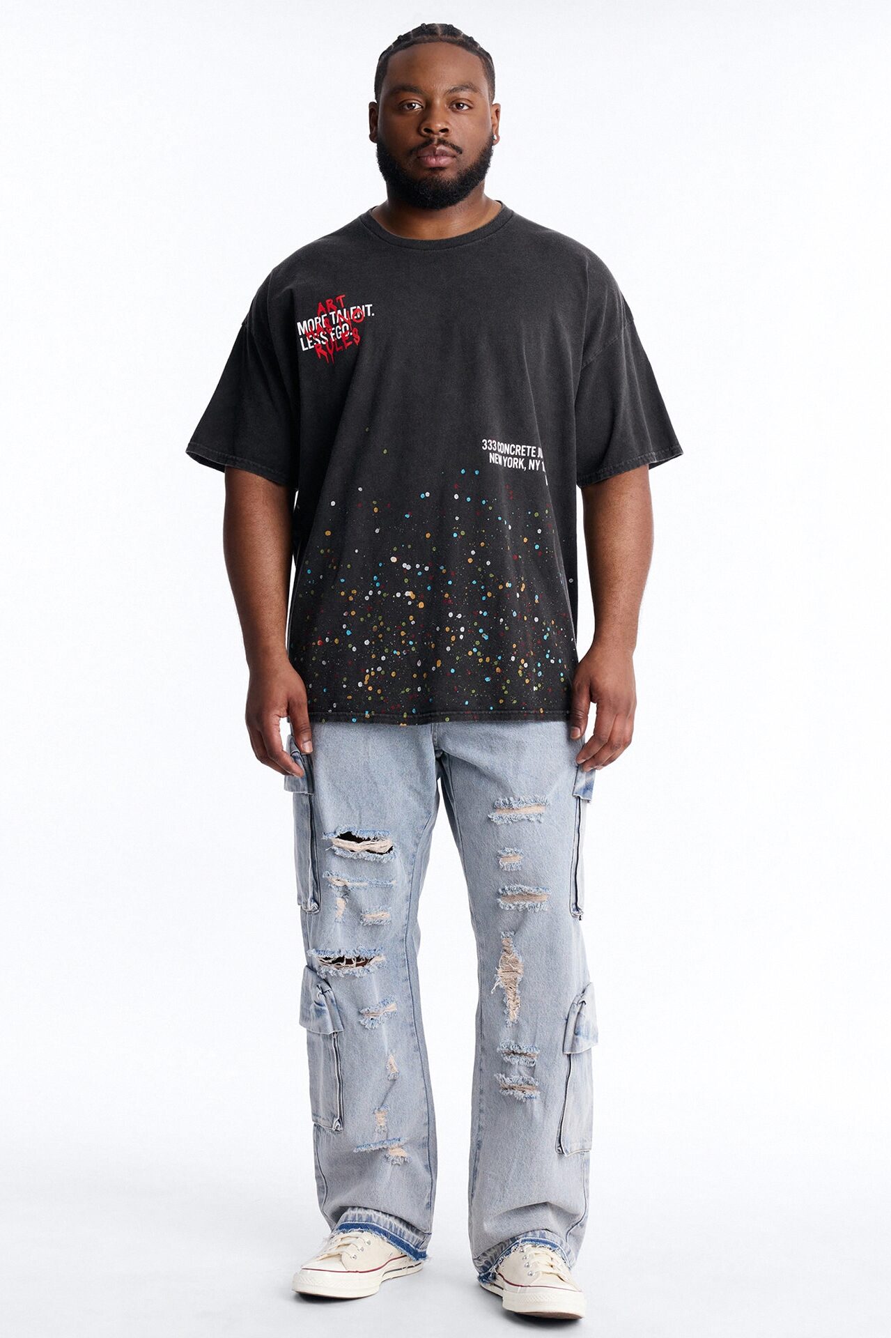Art Has No Rules Paint Splatter Oversized Short Sleeve Tee - Black Wash