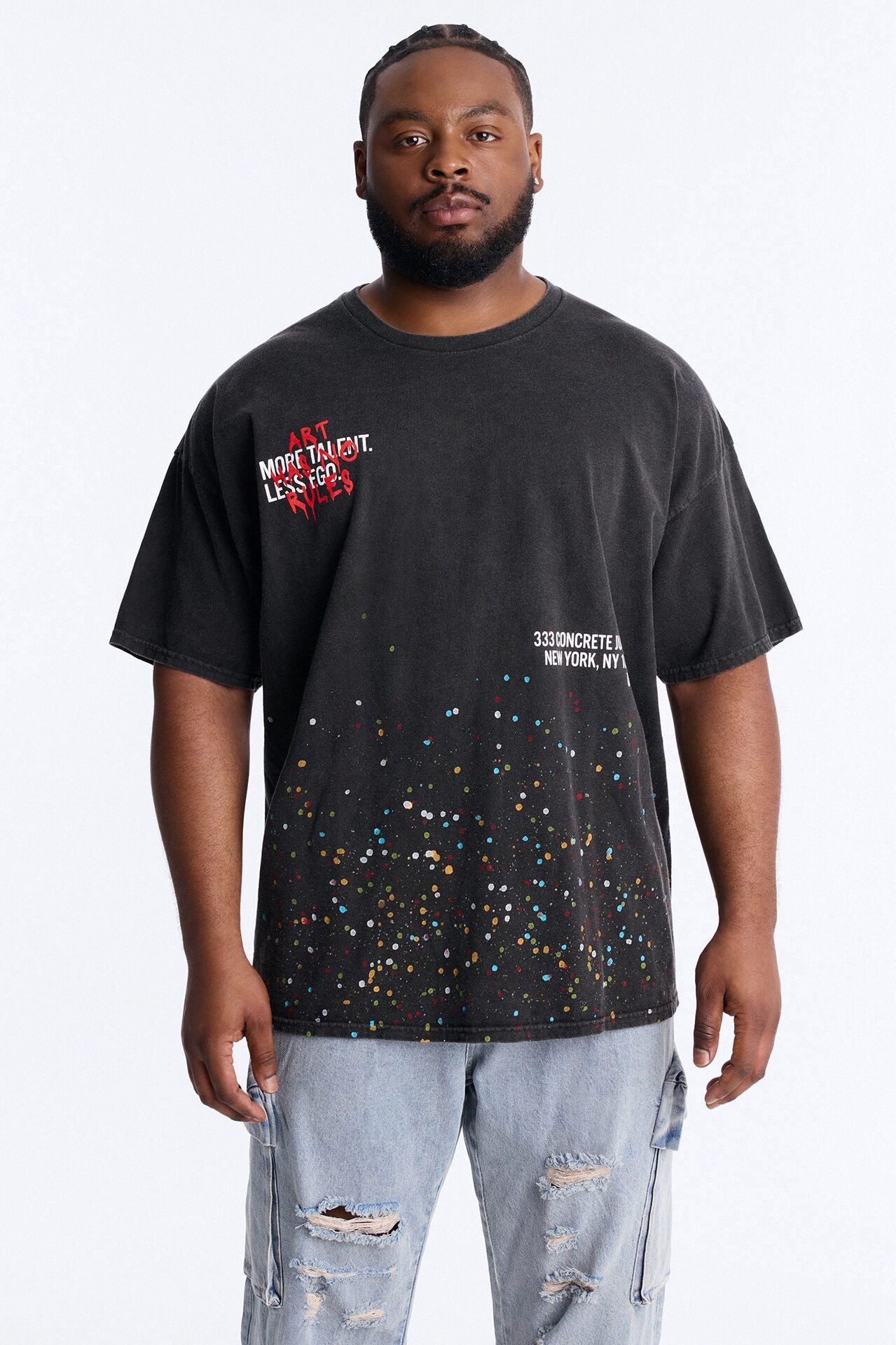 Art Has No Rules Paint Splatter Oversized Short Sleeve Tee - Black Wash