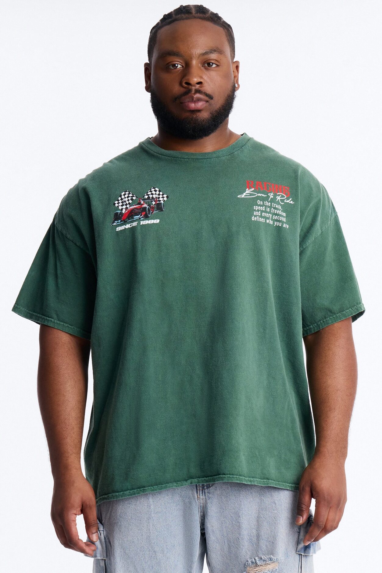 Racing Time Oversized Short Sleeve Tee - Hunter Green