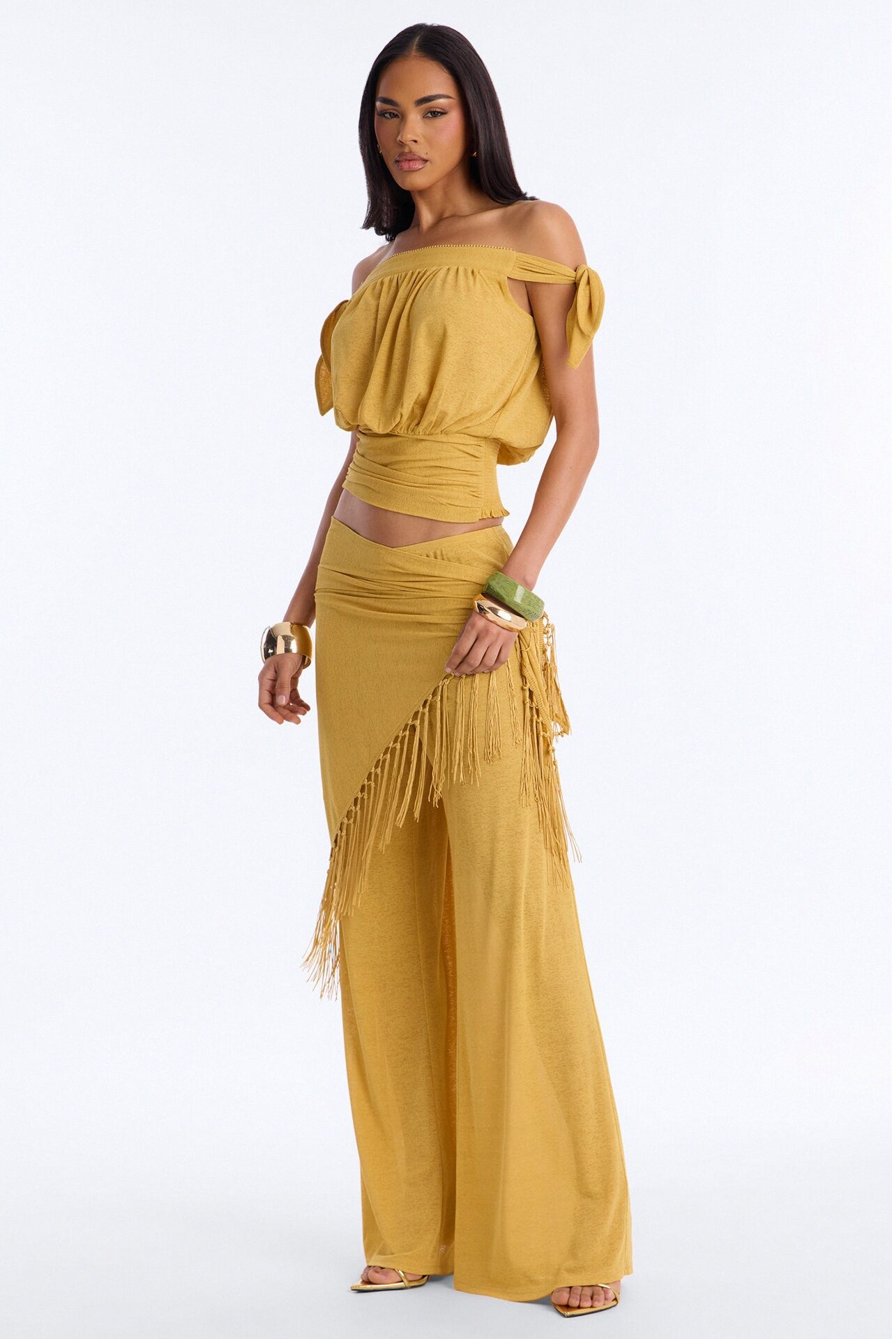 Lorraina 3 Piece Scarf Pant Set - Mustard