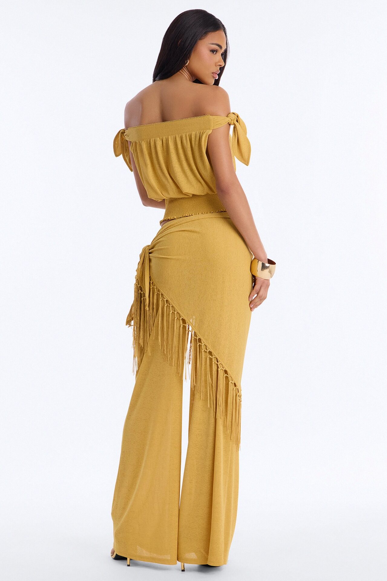 Lorraina 3 Piece Scarf Pant Set - Mustard