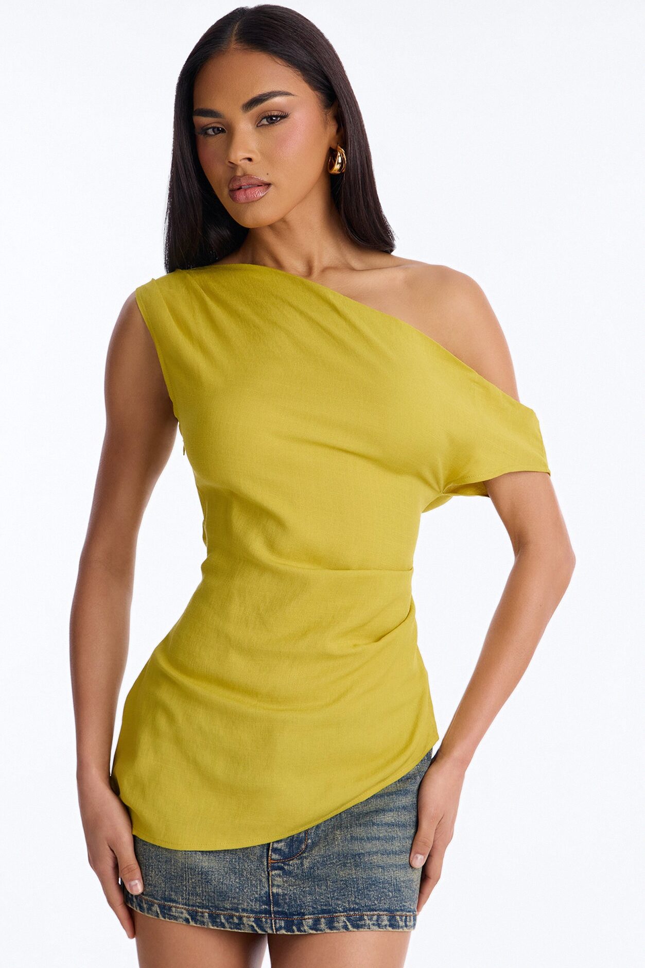 Cutie With A Duty One Shoulder Linen Top - Chartreuse