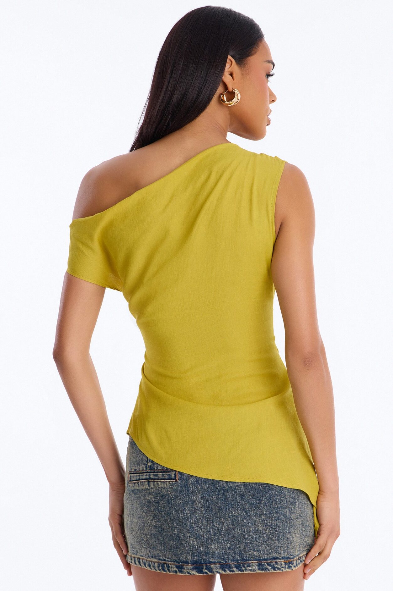 Cutie With A Duty One Shoulder Linen Top - Chartreuse