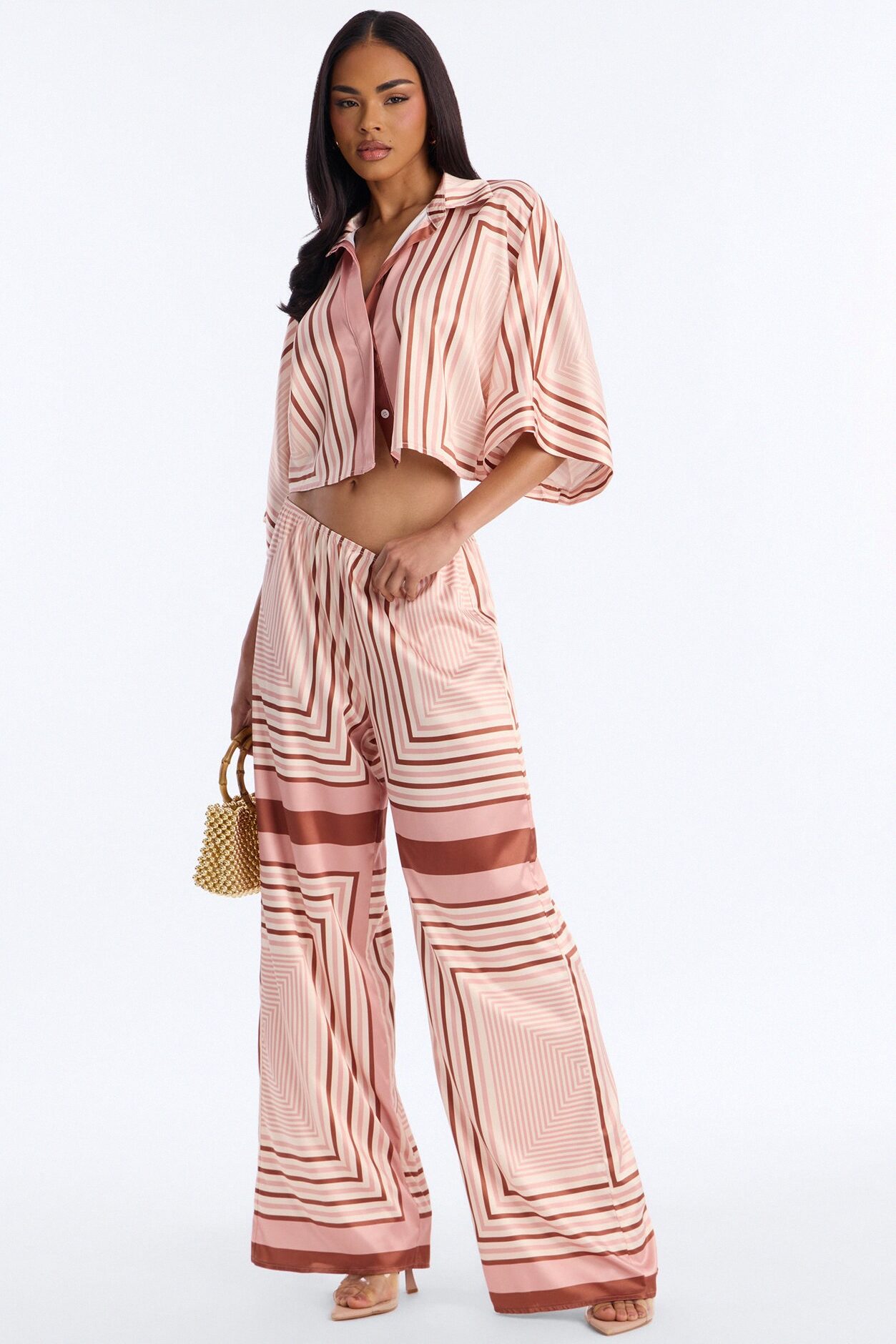 Elora Satin Pant Set - Pink/combo