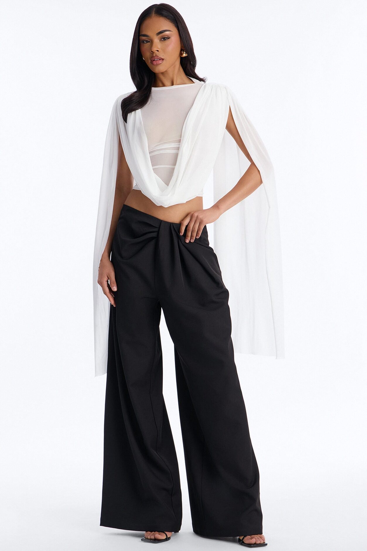 Ethereal Energy Mesh Mock Neck Drape Top - White