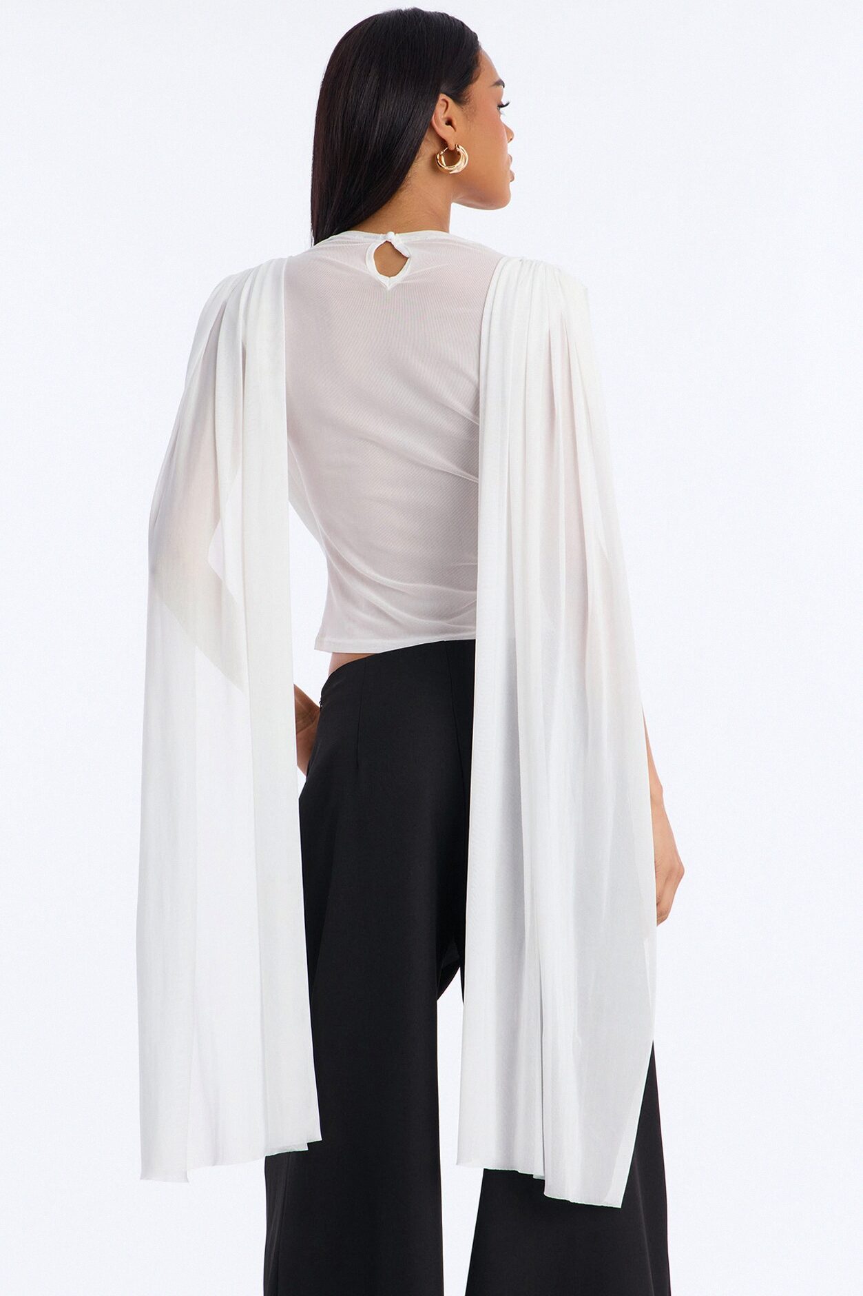 Ethereal Energy Mesh Mock Neck Drape Top - White