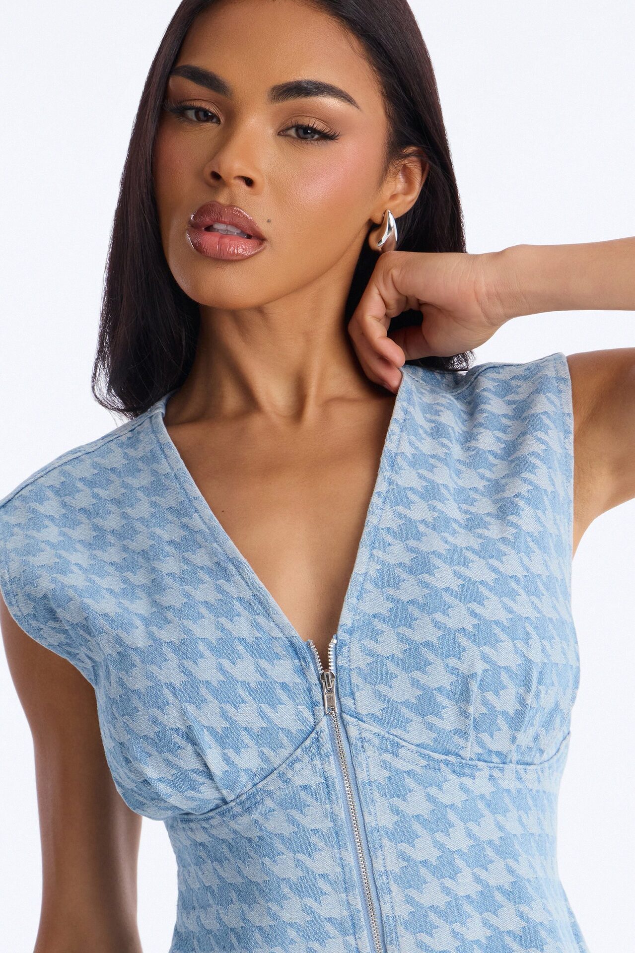 Desiree Denim Houndstooth Pant Set - Light Wash