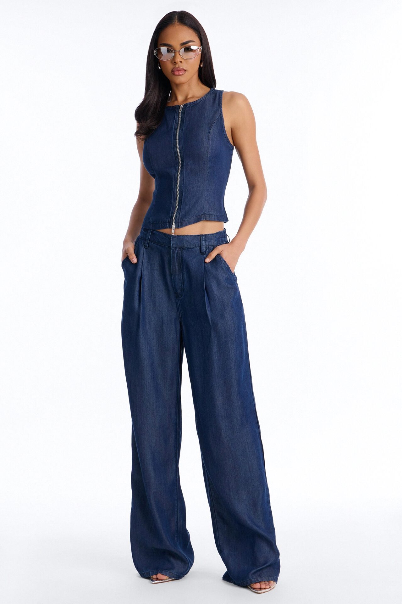 Haven Zip Up Sleeveless Dark Chambray Top - Rinse Blue Wash